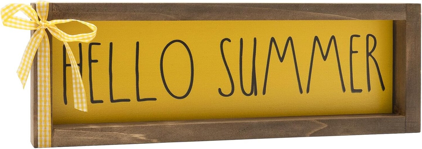 Hello Summer Wooden Sign – Rustic Farmhouse Summer Home Decor for Mantle, Shelf, Tabletop & Office Display