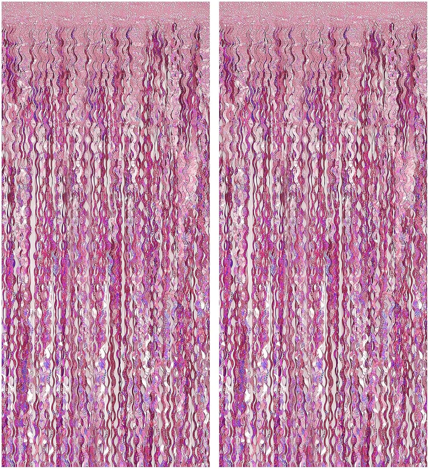 Pink Streamers Fringe Backdrop Tinsel Foil Fringe Curtains Wavy Backdrop for Parties Sparkle Metallic Wavy Foil Fringe Backdrop Curtain Photo Booth Props for Birthday Wedding