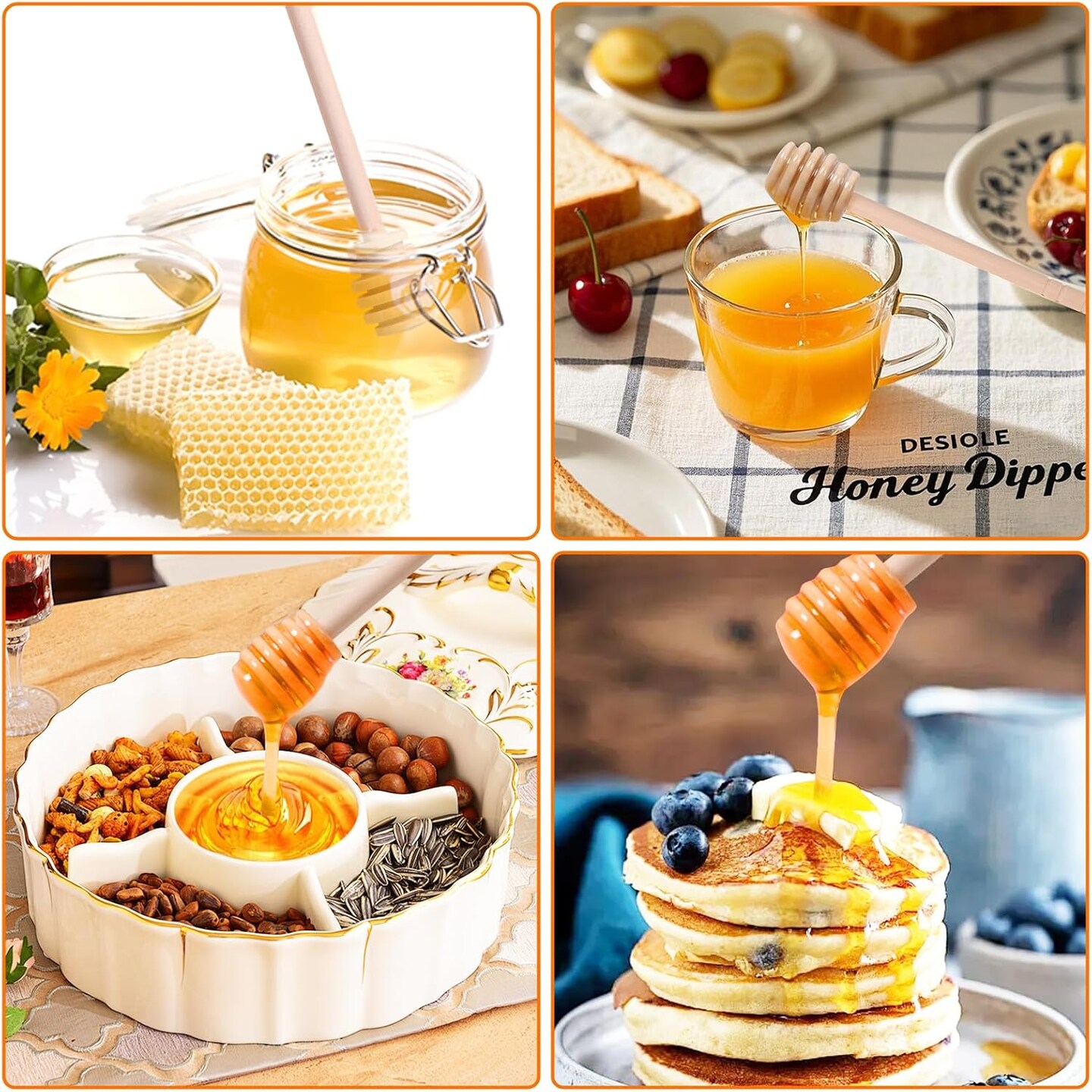 22 PCS Wooden Honey Sticks Dipper 6 Inch, Individually Wrapped Mini Honeycomb Honey Stirrer Stick For Honey Jar Dispense Drizzle Honey and Wedding Party Favors Gift