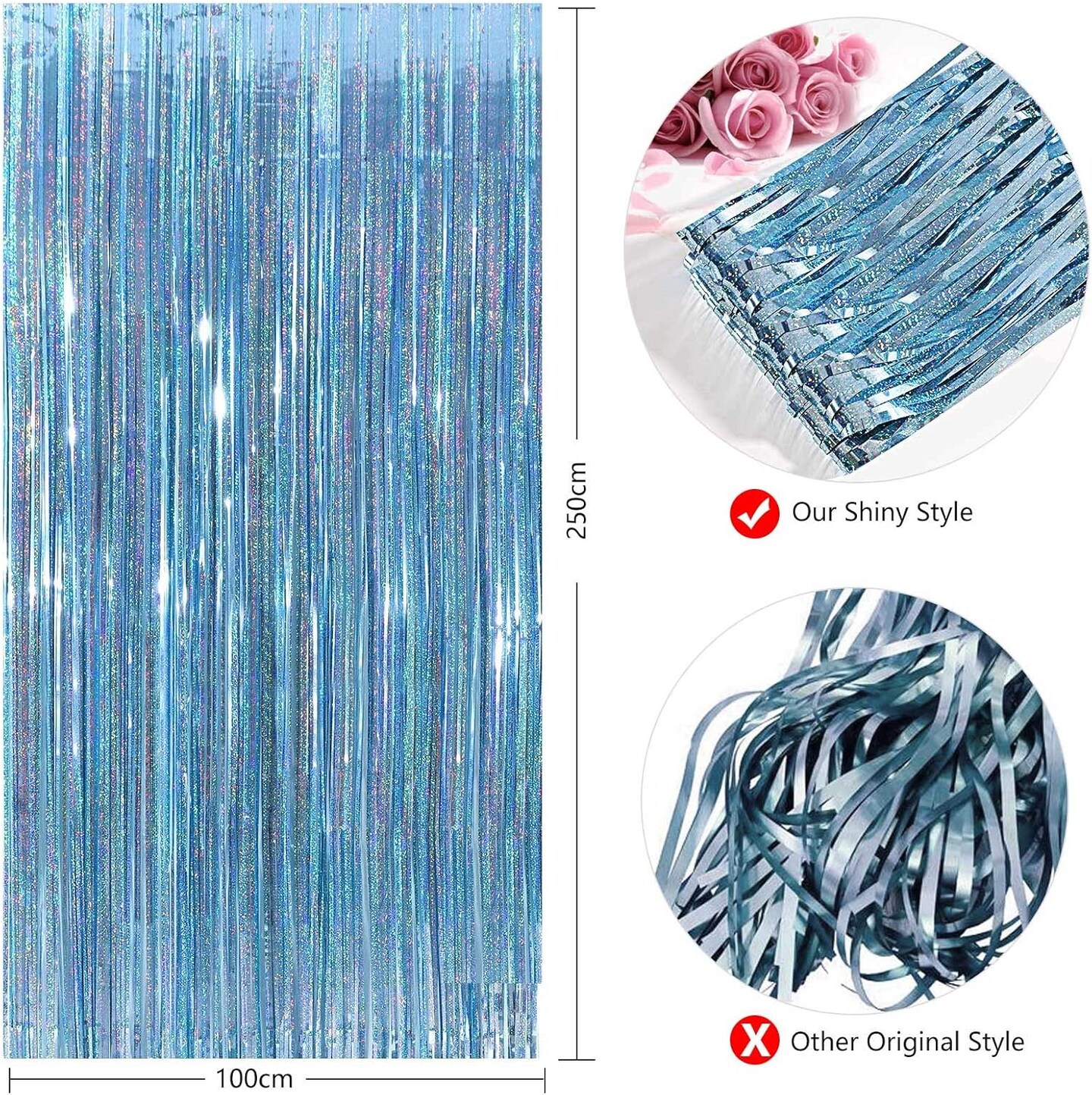 Foil Fringe Curtains Party Decorations - 2 Pack 3 x 8ft Tinsel Backdrop for Party Photo Backdrop Wedding Bridal Shower Bachelorette
