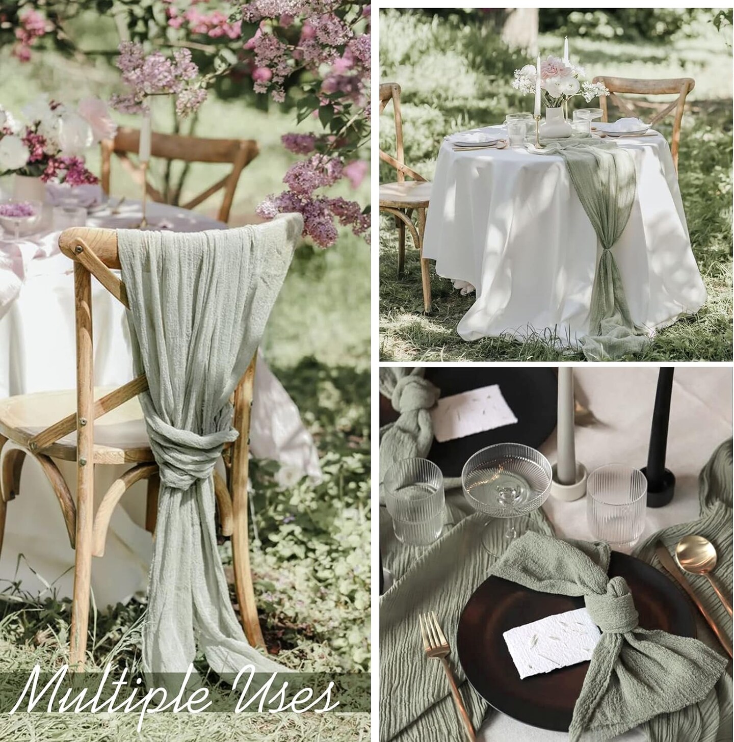 6 Pack Sage Green Cheesecloth Table Runner Gauze Table Runner 10FT Long Semi-Sheer Table Runner Boho or Rustic Wedding Table Decor for Wedding Decor Arch Draping Holiday Party St Patricks Day