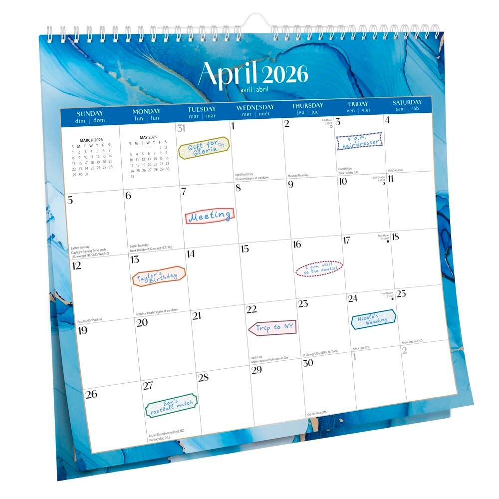 Crackled Blush | 2026 12 x 12 Inch (Hanging) 18 Months Monthly Square Wire-O Calendar | Sticker Sheet | July 2025 - December 2026