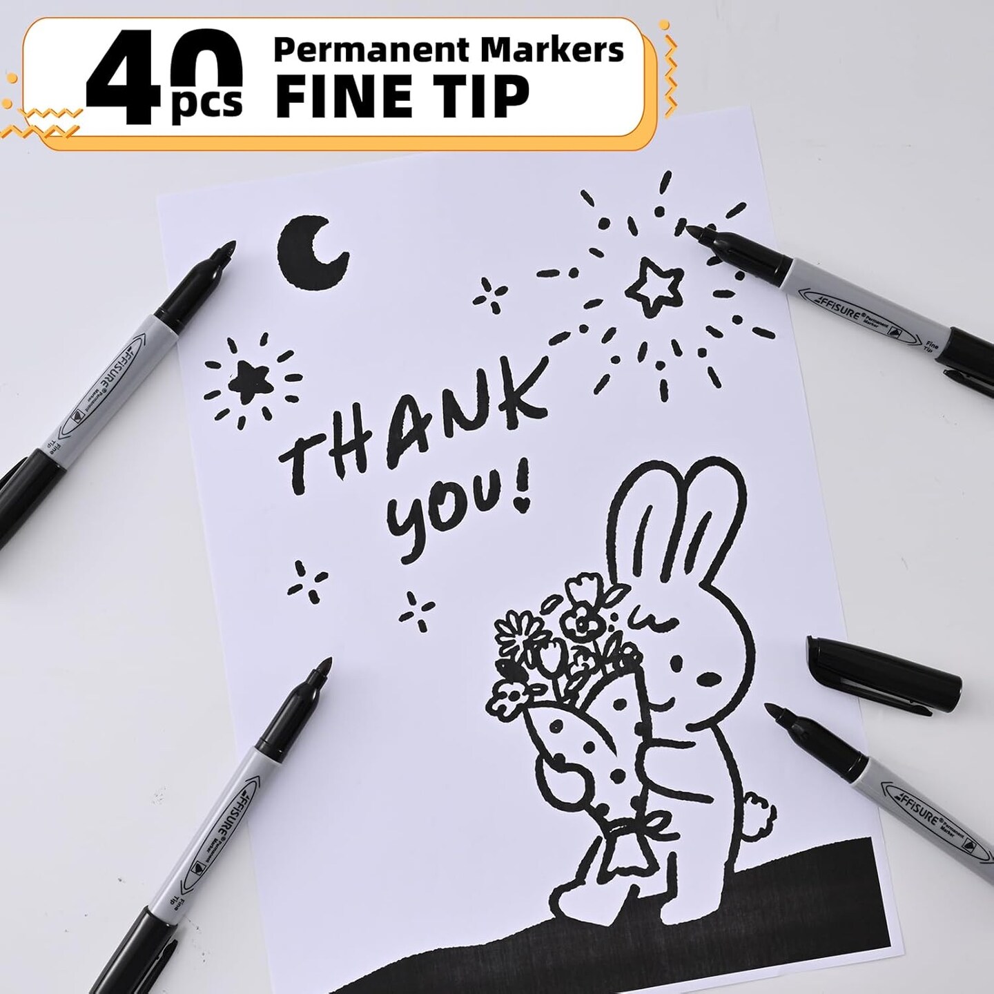 Permanent markers, 40 packs permanent markers bulk, quick drying in one second, waterproof, smooth, not easy to erase, durable, can be marked on glass, tiles and cloth, office supplies,Gray shell