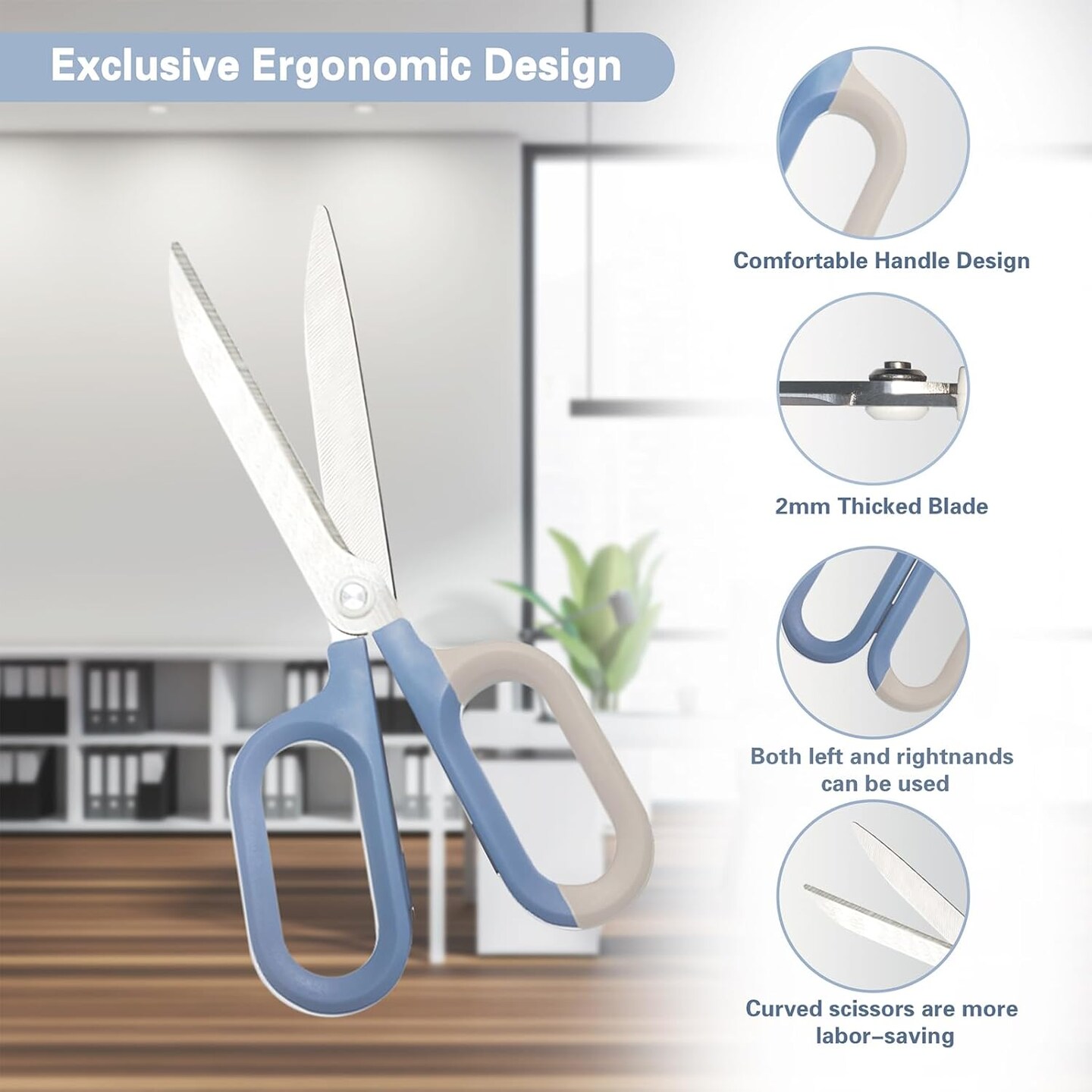 Blue Cute Office Scissors with Comfort-Grip Handles, Sharp Craft Scissors for DIY Art, Sewing, Fabric, Student, Teacher, and Home Use(7", Blue-1Pack)