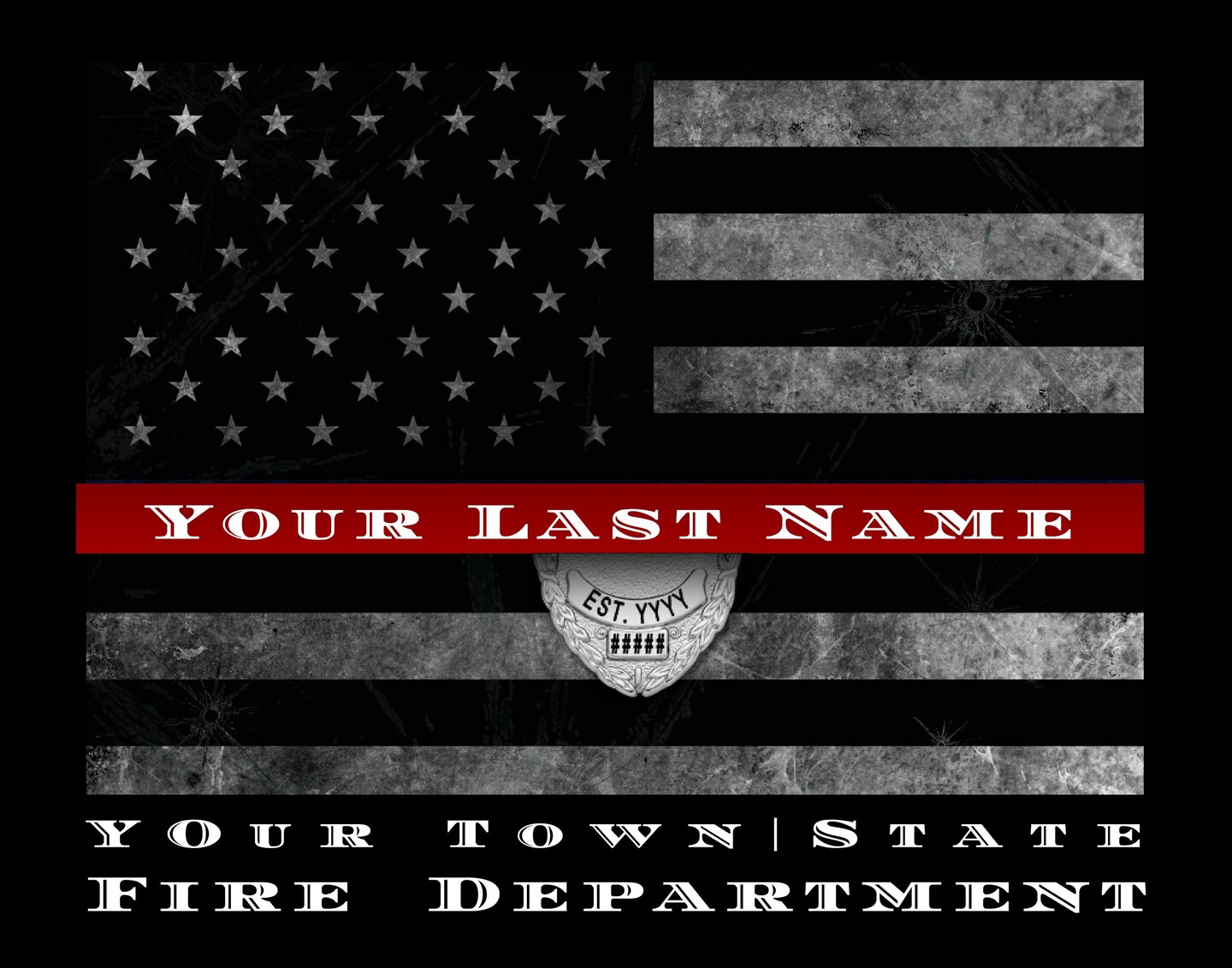 Thin red line flag framed Firefighter Wall art decor