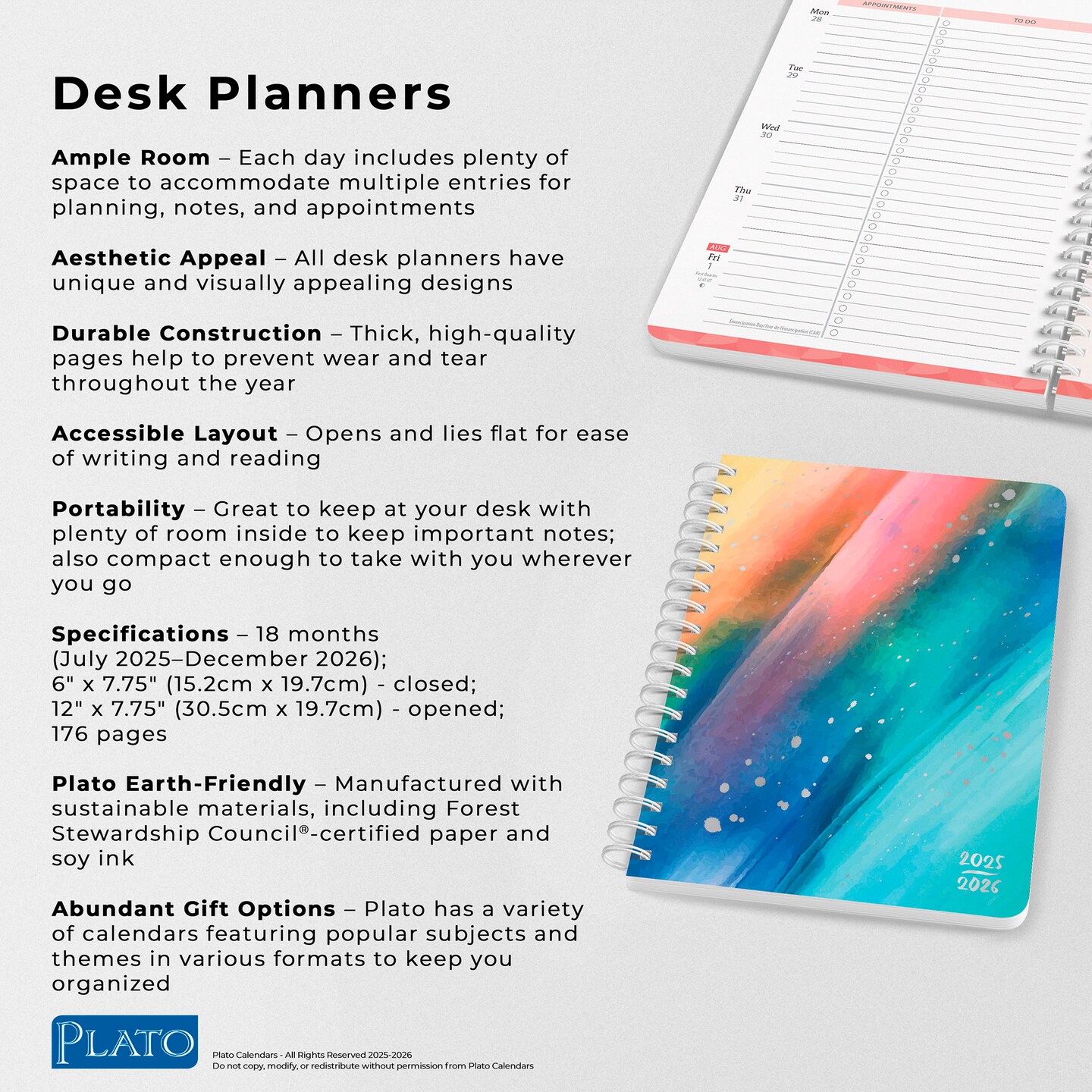 Starburst | 2026 6 x 7.75 Inch 18 Months Weekly Desk Planner | Foil Stamped Cover | July 2025 - December 2026