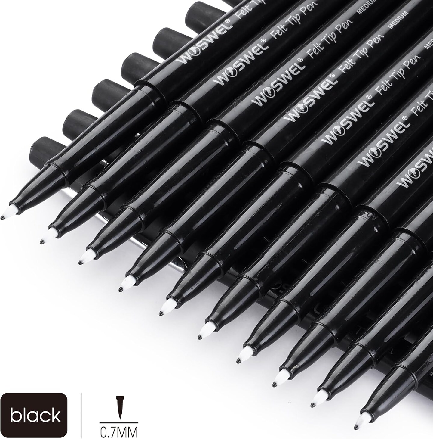 Black Felt Tip Pens, 32 Black Pens, 0.7mm Medium Point Felt Pens, Felt Tip Markers Pens for Journaling, Note Taking, Planner, Writing,Drawing.Perfect for Art Office and School Supplies