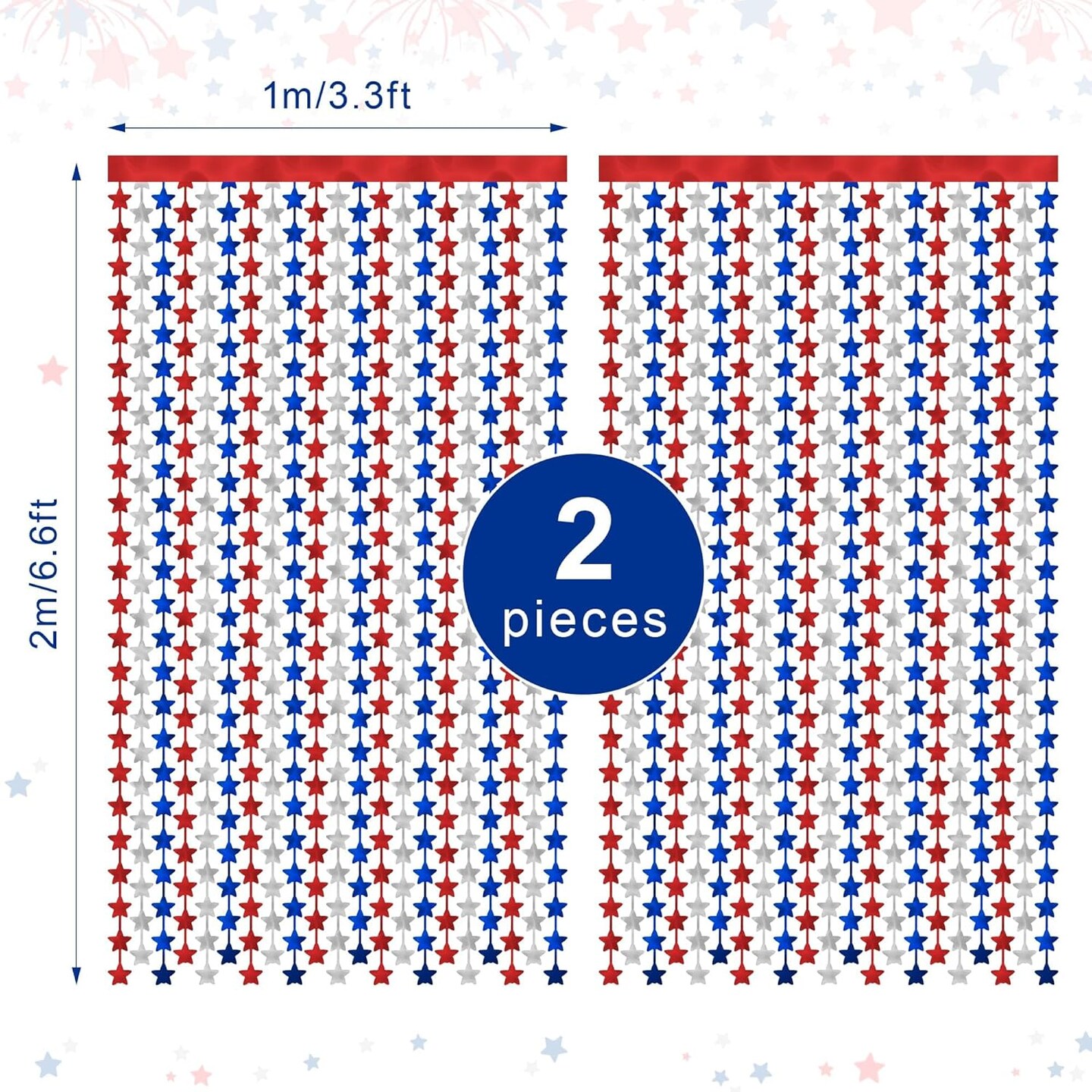 Patriotic Decorations Backdrop,2 Pack Red White and Blue Party Photo Backdrop Patriotic Tinsel Foil Fringe Curtains,Red White and Blue Streamers Tinsel Backdrop Decor for Home,Front Door