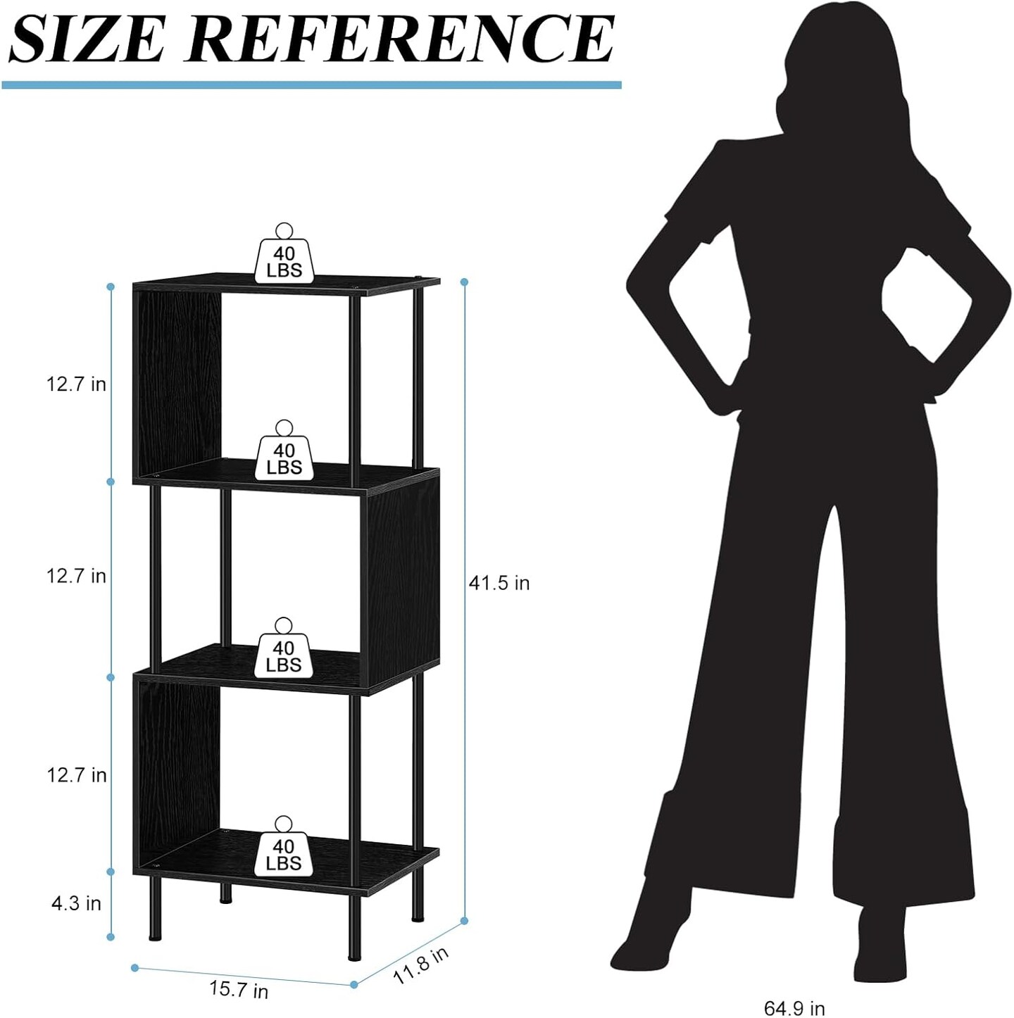 4-Tier S-Shaped Industrial Bookshelf – Rustic Freestanding Metal Frame & MDF Bookcase for Small Spaces, Living Room, Bedroom, Home Office – Easy Assembly, Anti-Tip Safety