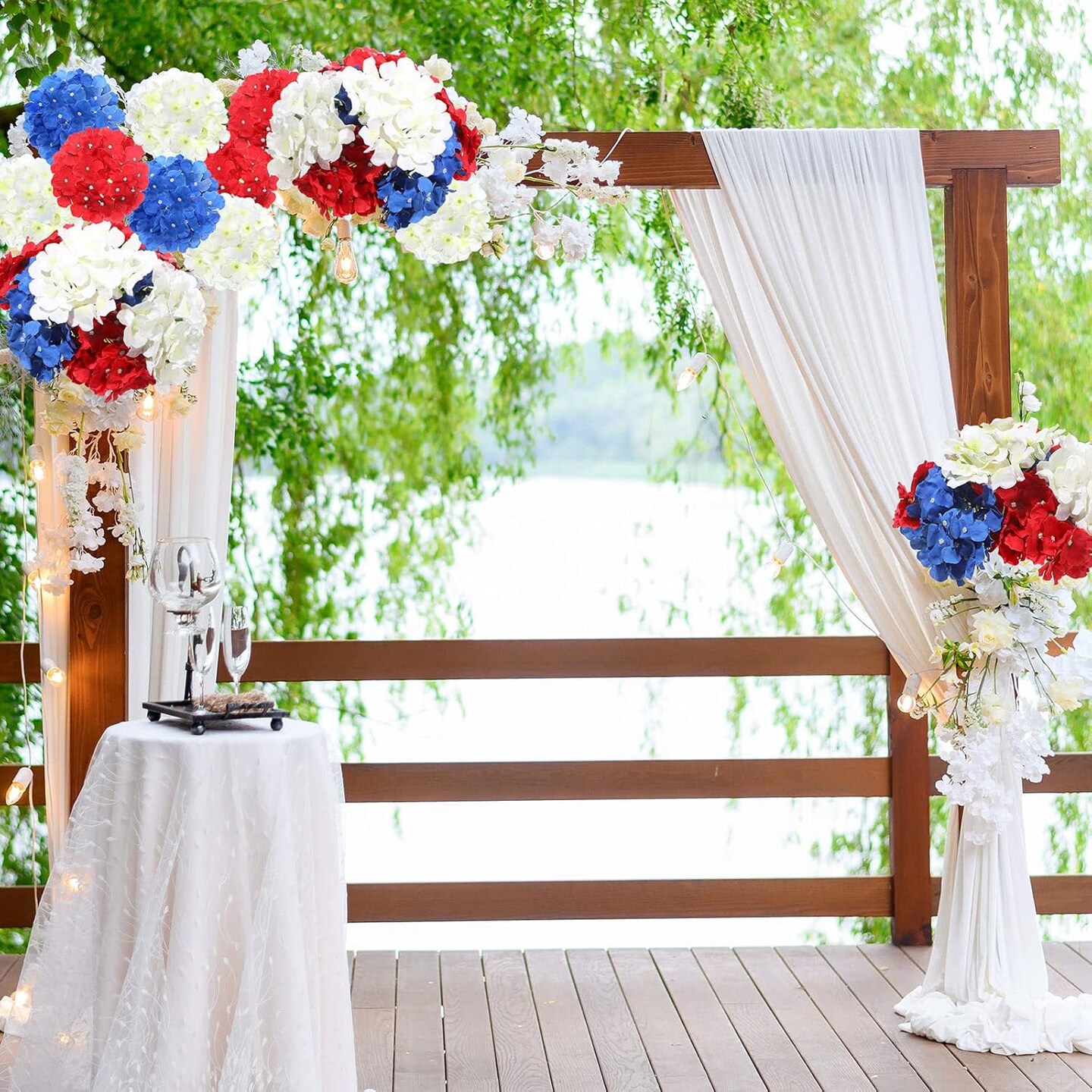 36 Pack Red White Blue Artificial Hydrangea Flowers with Stems