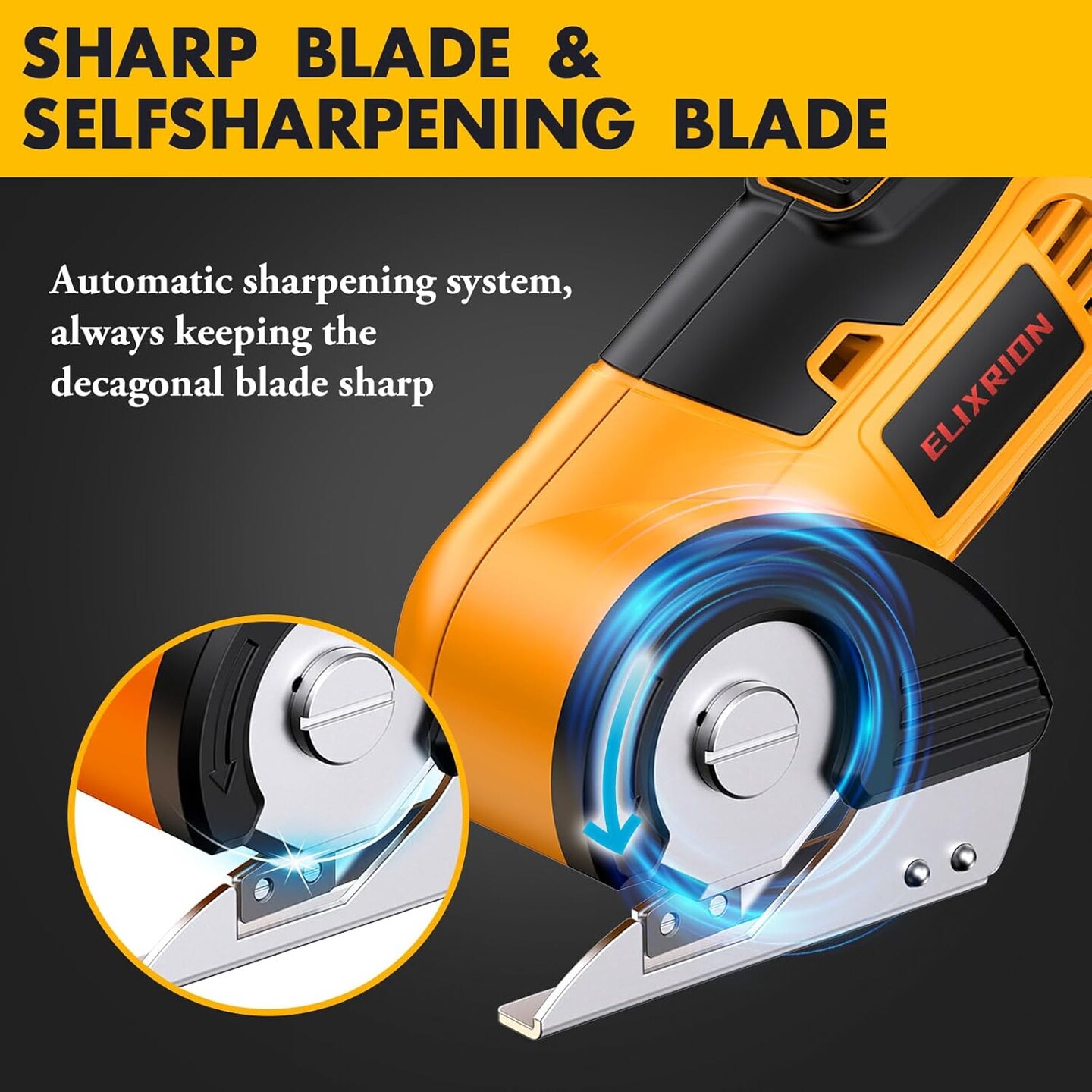 Electric Scissors Rotary Cutter with 2 Blades | 4V 2000mAh Rechargeable | Heavy Duty for Cardboard Fabric Carpet Leather | Lightweight Portable (Yellow)