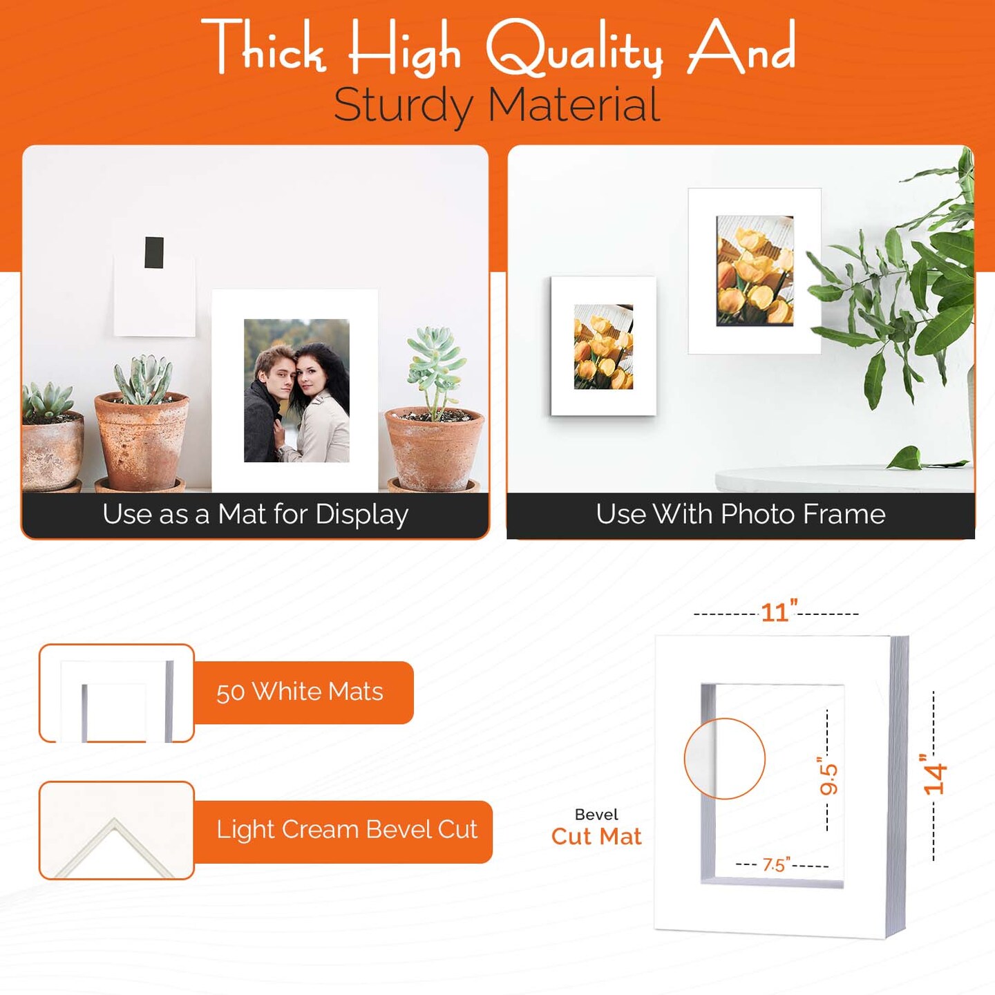 iFrame Pre-Cut White Picture Mats With Light Cream Bevel Cut For Photo And Frames | Mats Only | Acid Free Material | Made In USA (Pack of 50)
