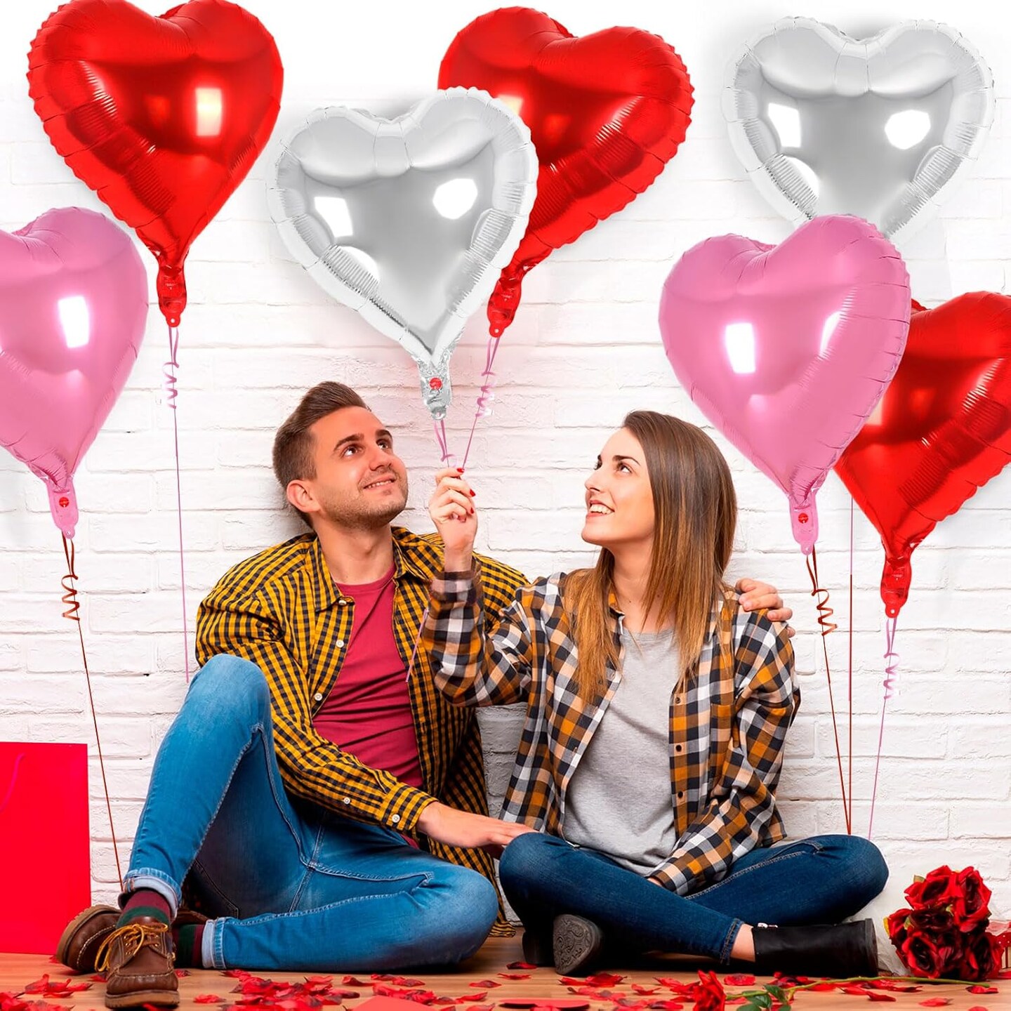 24-Pack 18in Red, Pink & Silver Heart Foil Balloons – Party Decor for Valentine’s Day, Birthday & Wedding
