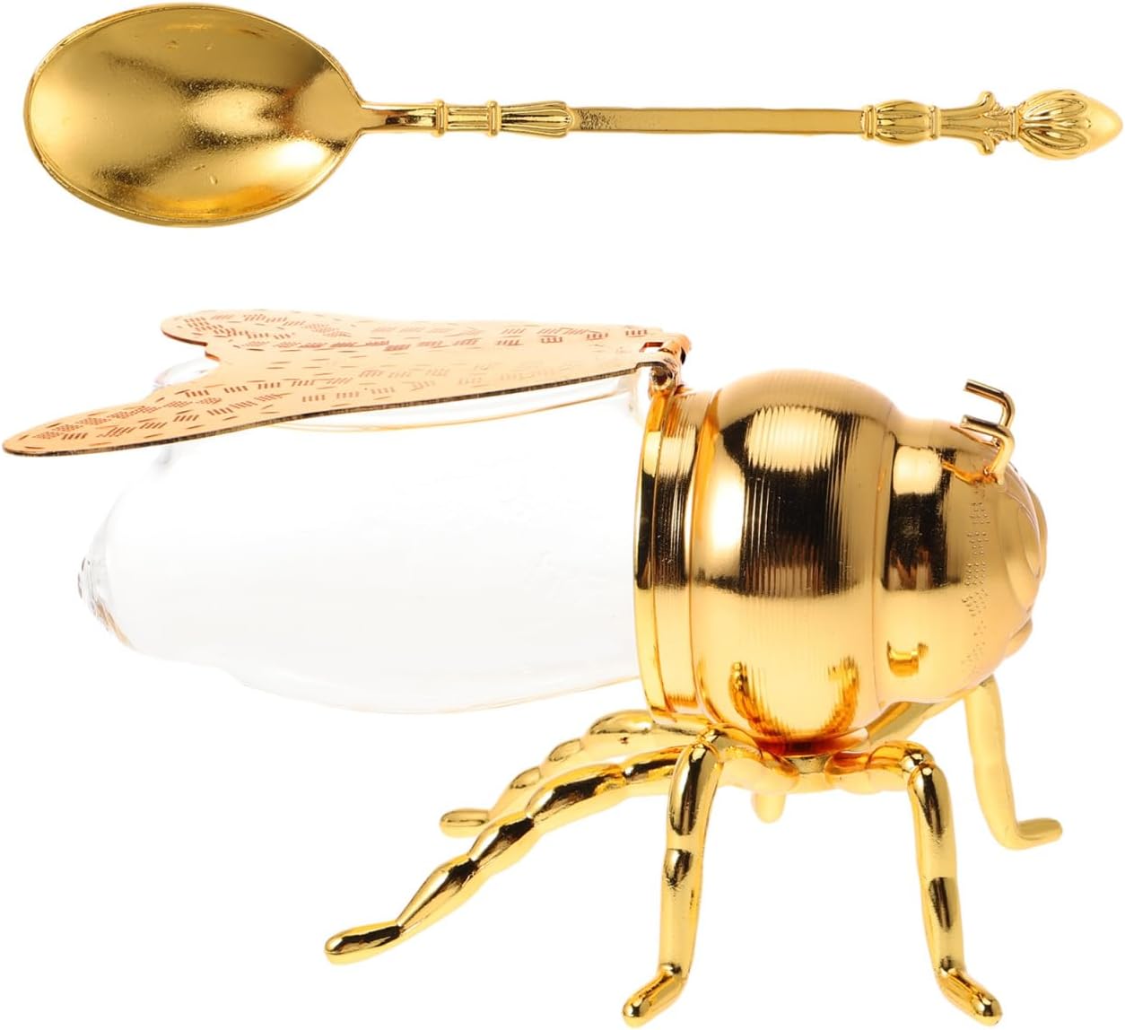 Honey Jar, Honey Dispenser Honey Pot with Spoon, Syrup Dispenser, Crystal Condiment Pot, Bee Shaped Glass Honey Pot Glass Honey Pot Container for Store Honey Syrup Jam Jelly Home Kitchen