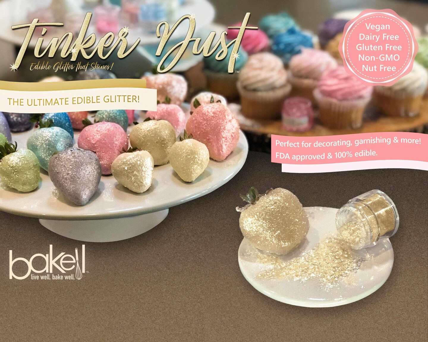 Bakell - Christmas Green Tinker Dust Edible Glitter (25g, 1x Spray Pump) for Food, Desserts, and Beverages!