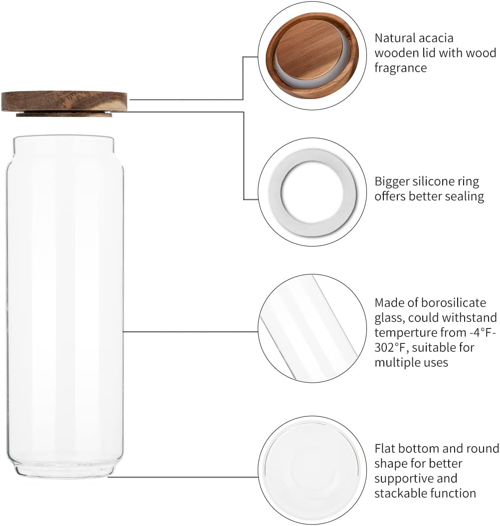 Glass Storage Containers Set of 4, 15 FL OZ High Borosilicate Glass Jars Kitchen Food Canisters with Acacia Wood Lids for Coffee Beans/Sugar/Tea/Nuts