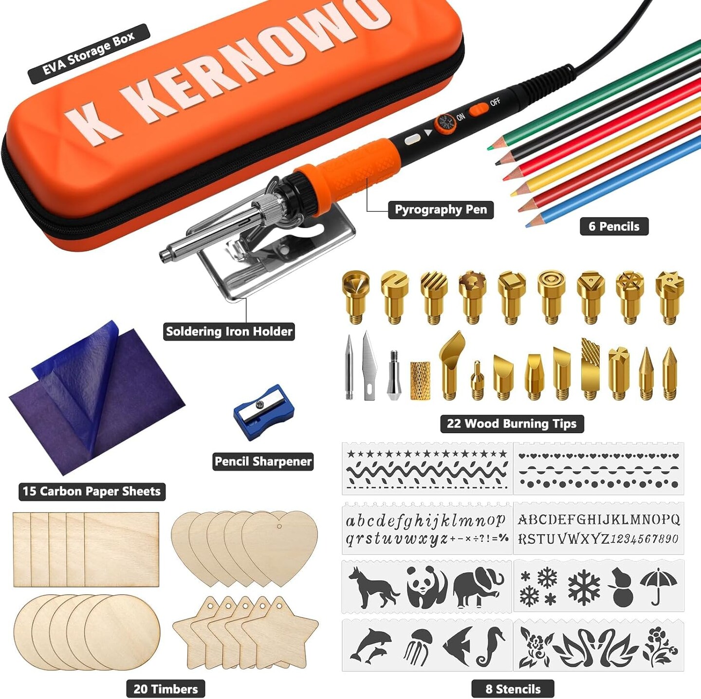 Wood Burning Kit, K KERNOWO 76Pcs Pyrography Wood Burning Tool Kit 60W Adjustable Temperature Wood Burner Pen, DIY Creative Tools Stippling Kit for Embossing, Carving, Pyrography for Beginners