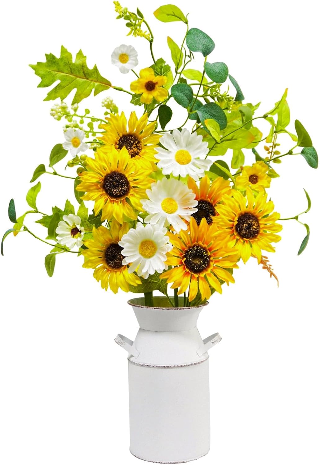 23.5” Faux Sunflowers in Vase – Silk Artificial Sunflower Arrangement with Metal Pot, Farmhouse Table Centerpiece for Kitchen, Dining, Living Room & Spring Home Decor