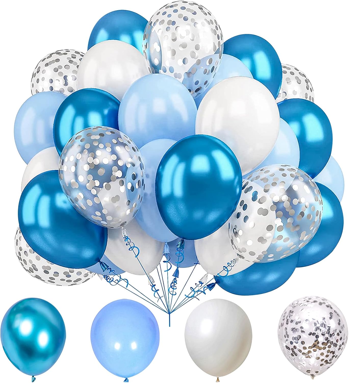 Blue White Balloons and Silver Confetti Balloons for Graduation Wedding Birthday Baby Shower Party Decorations
