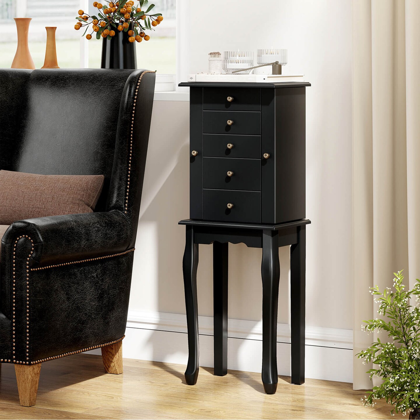 Costway Jewelry Cabinet Storage Chest Standing Organizer Mirror White Black