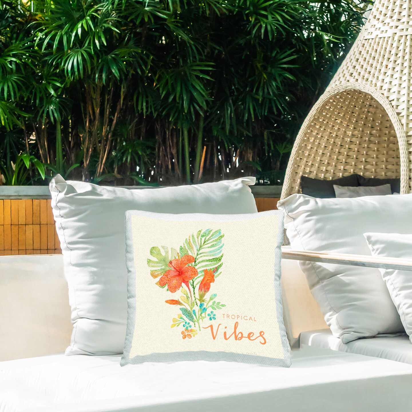 Tropical Vibes Botanicals Design by Rebecca Canale Outdoor Printed Pillow 