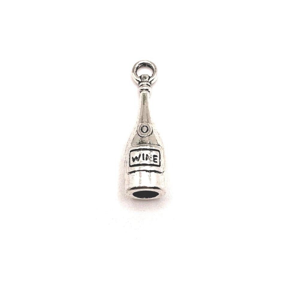 4, 20 or 50 Pieces: Silver Wine Bottle 3D Charms