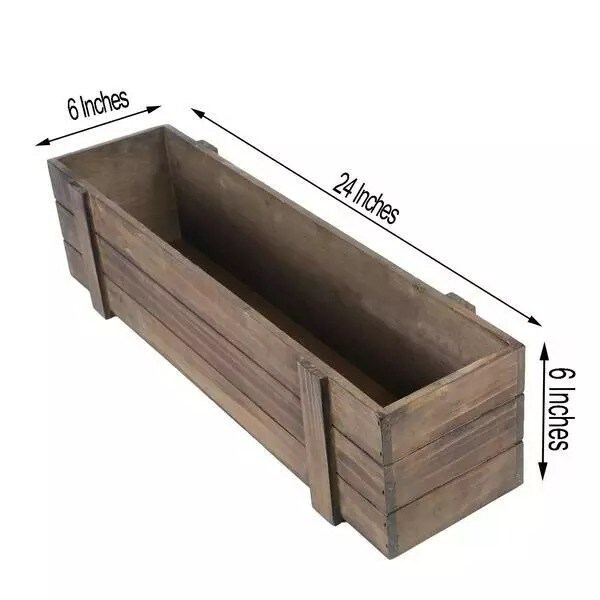 24x6-Inch Dark Brown Rectangular Wood Boxes Planter Holders Home Centerpieces