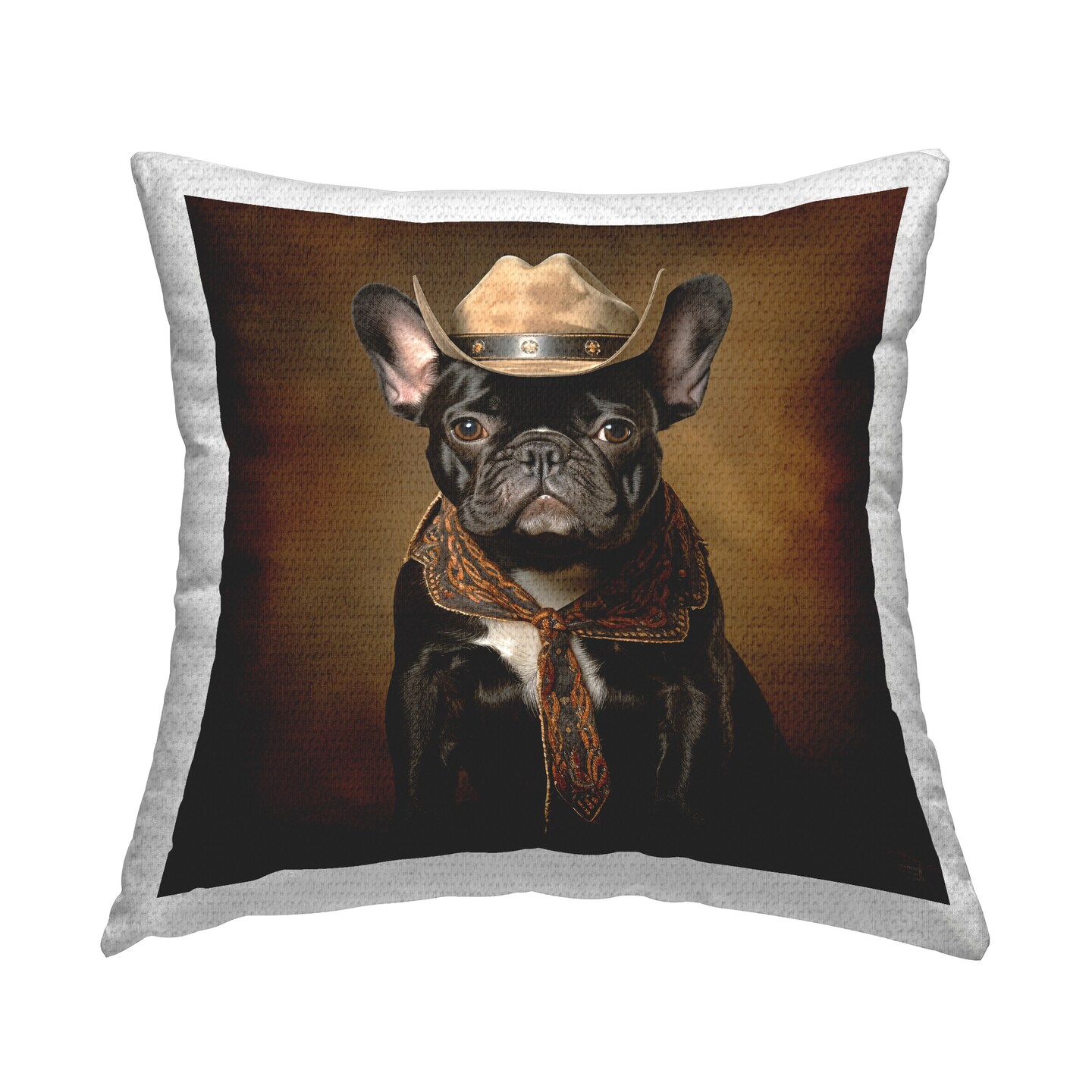 Cowboy French Bulldog Design by RB Outdoor Printed Pillow 