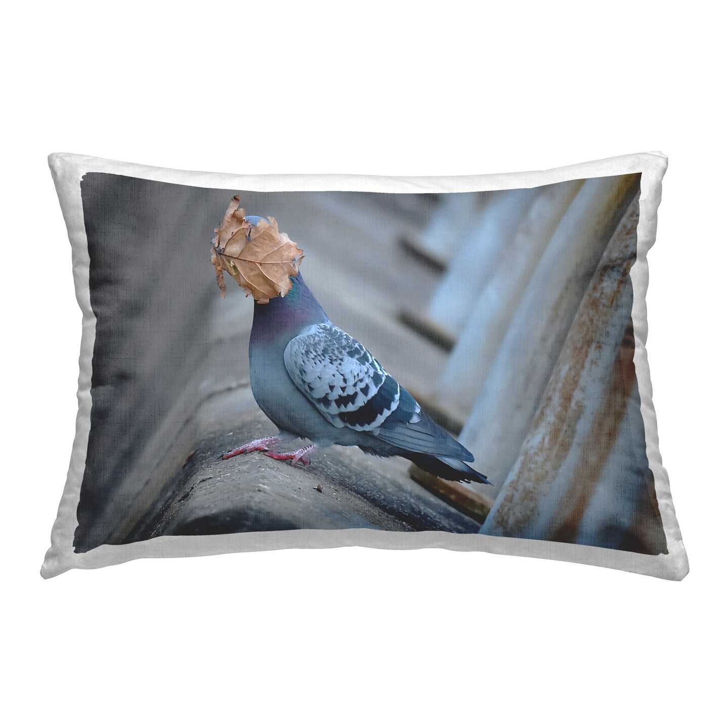 Funny Pigeon &#x26; Leaf Design by John Speirs Throw Pillow 