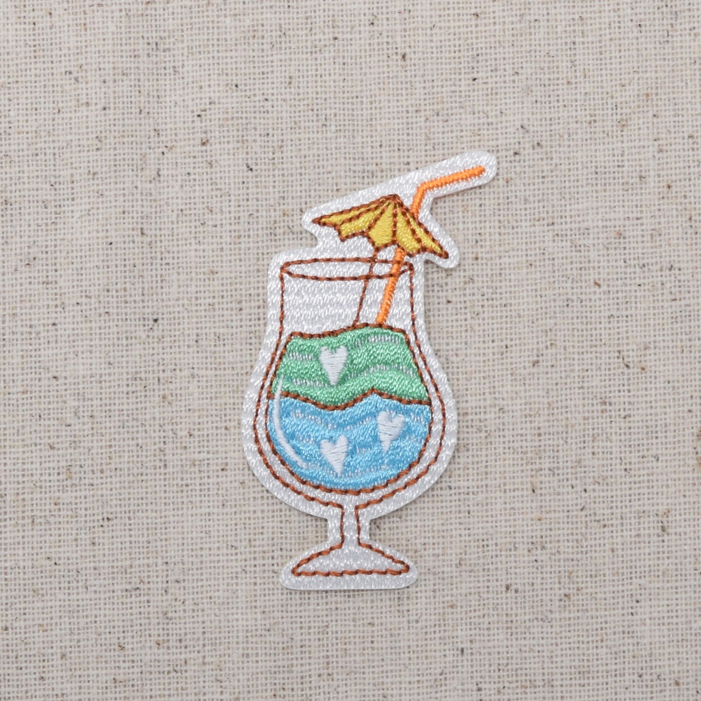 Tropical Drink, Cocktail with Umbrella, Embroidered, Iron on Patch