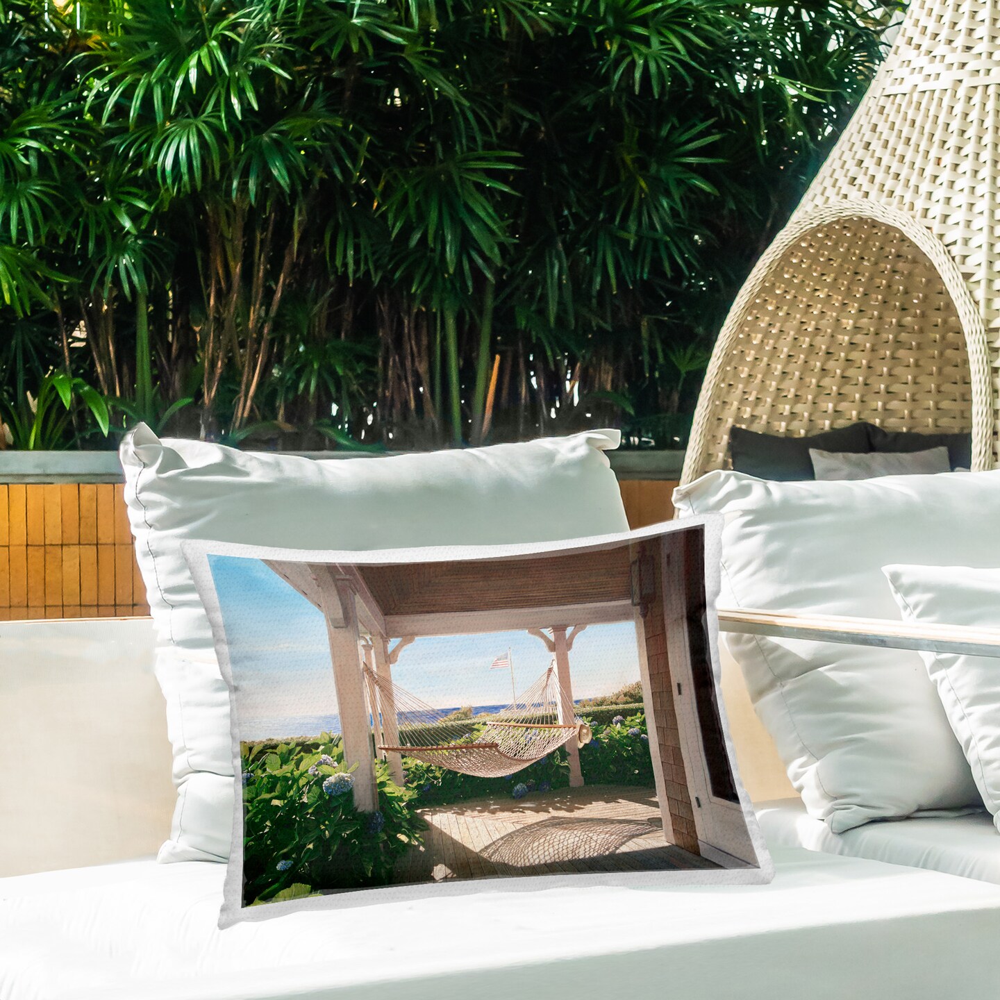 Coastal Patio Hammock Design by Tom Mielko Outdoor Printed Pillow