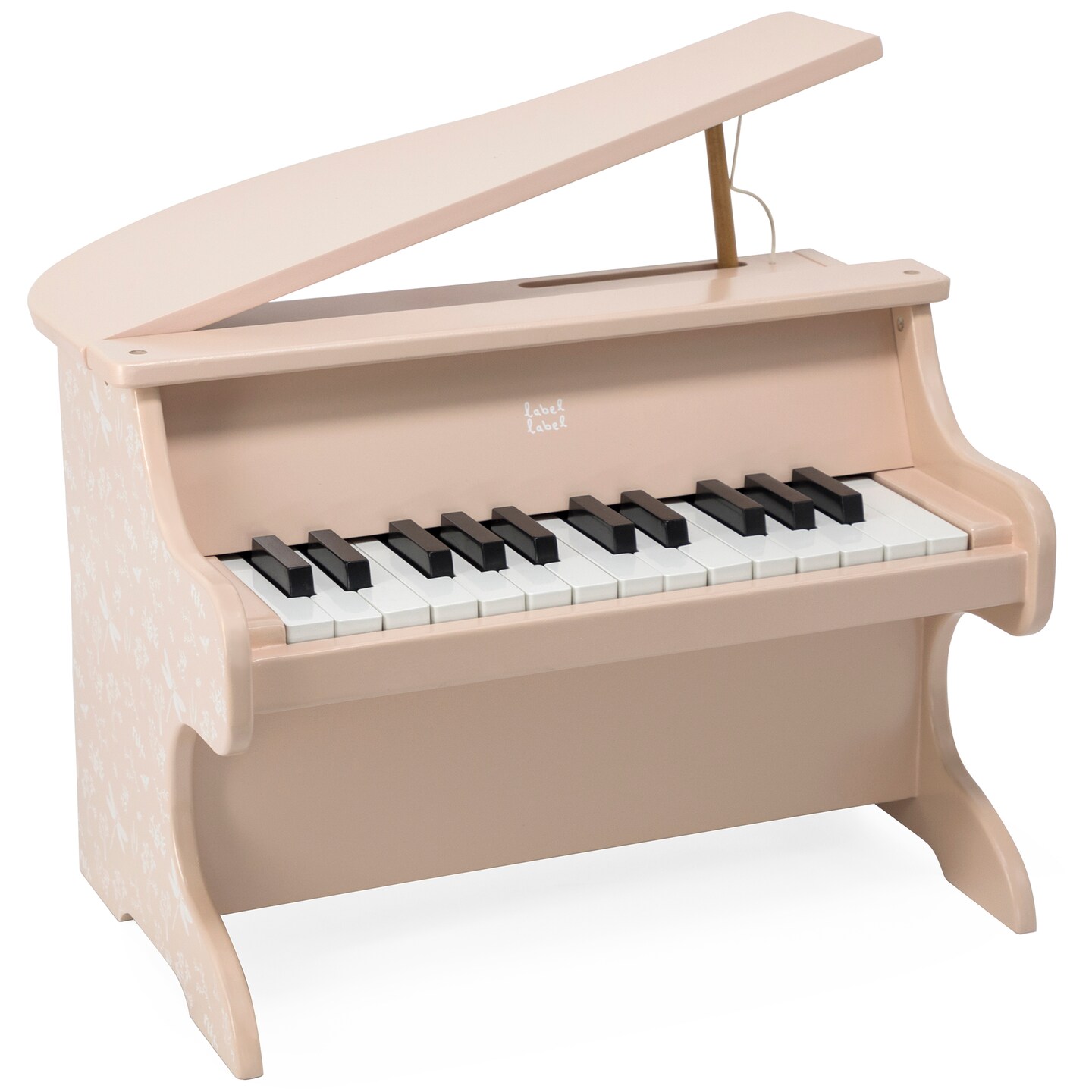 Label Label: Wooden Piano - Pink - Musical Instrument Toy, Dragonfly &#x26; Nature Design, 15 White-10 Black Keys, Closing Lid, 16.5 x 12.5 x 16&#x22;, Kids 3+