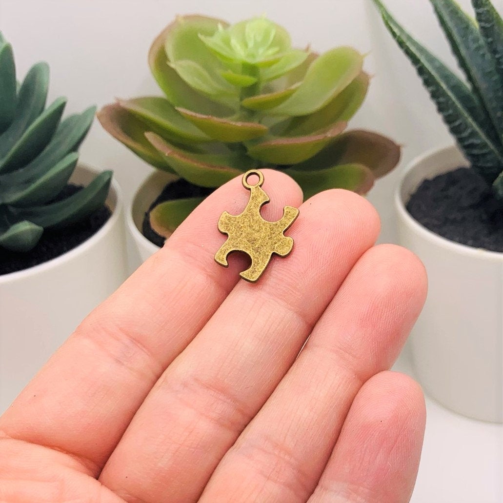 4 or 20 Pieces: Bronze Autism Awareness Puzzle Piece Charms