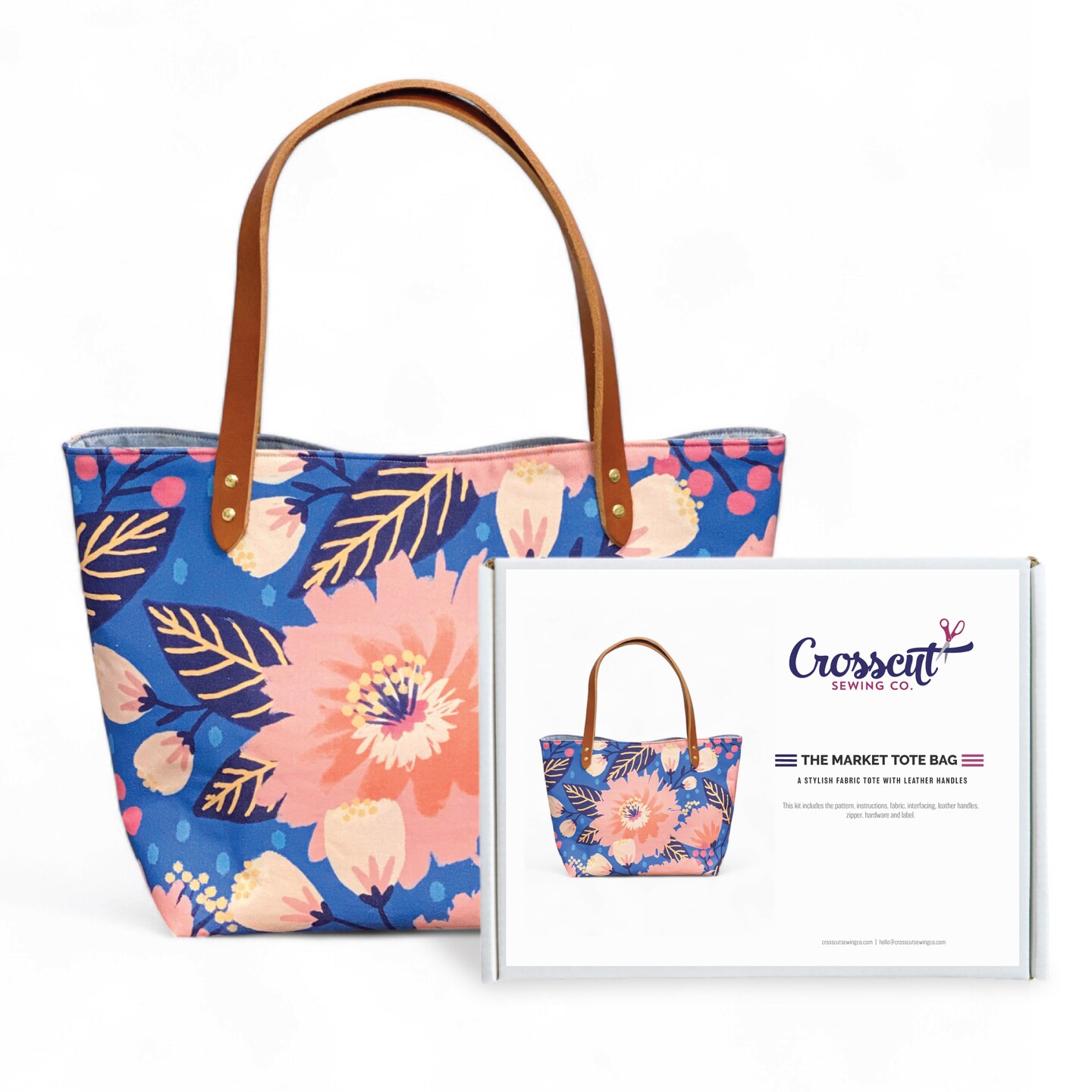 Crosscut Sewing Co.® Market Tote Bag Sewing Project Kit for Beginners with Fabric, Instructions and Video