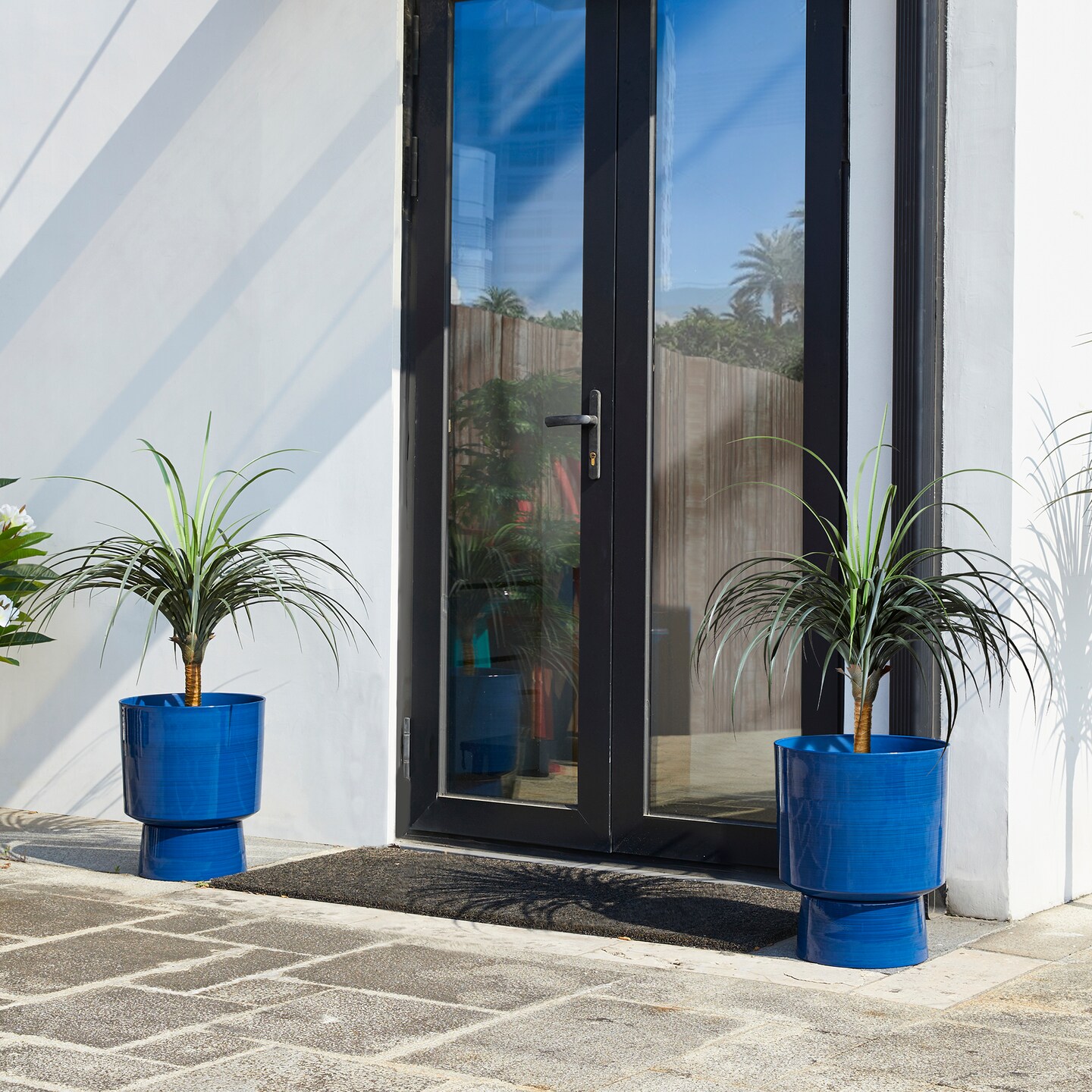 16.75&#x22;H Set of 2 Cobalt Blue Faux Ceramic Urn Plastic Planter