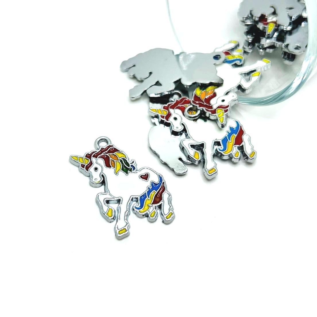 4, 20 or 50 Pieces: White and Rainbow Enamel Unicorn Charms
