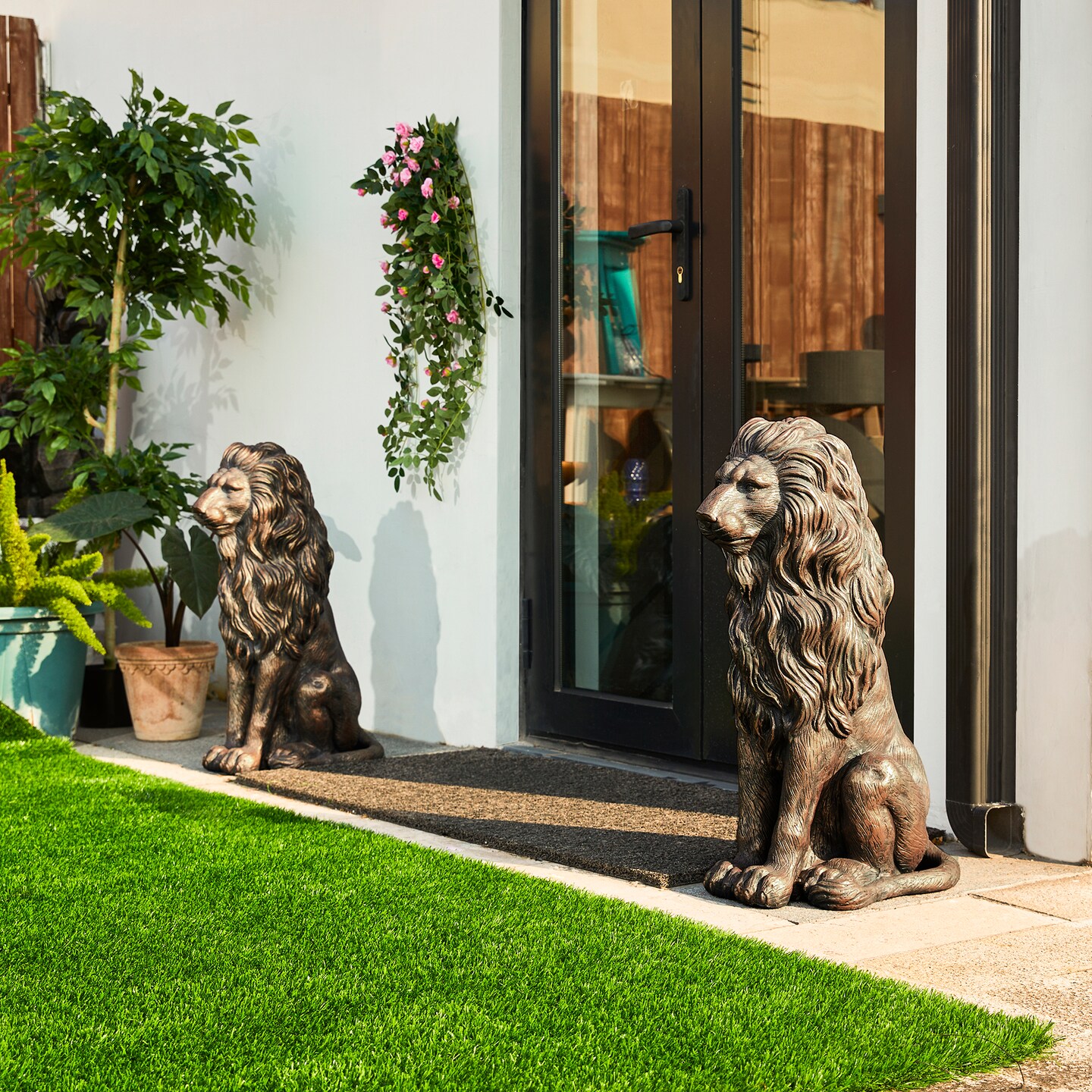 Set of 2 27.75"H Oversized MGO Guardian Sitting Lion Garden Statue