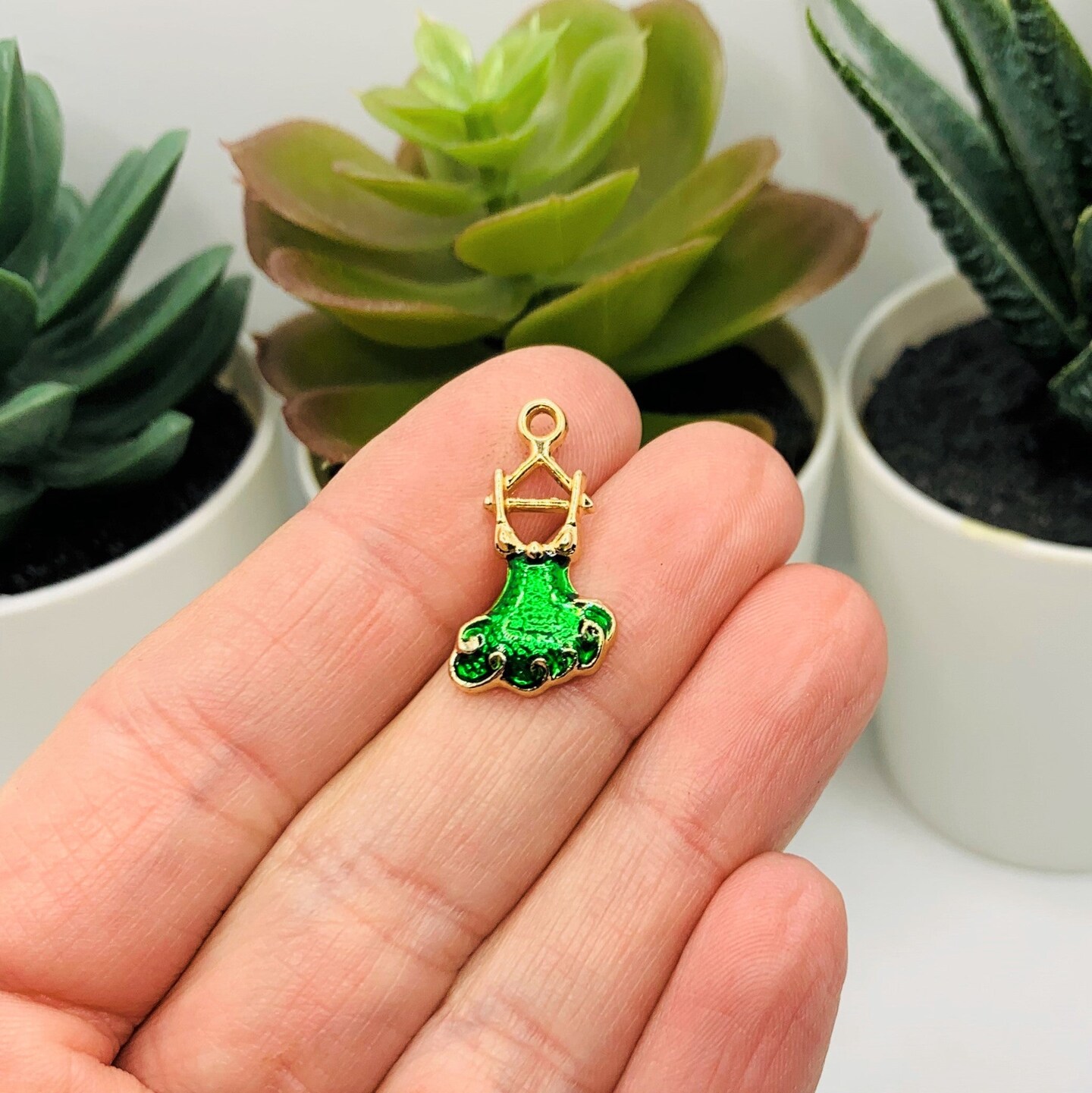 4, 20 or 50 Pieces: Green and Gold Flamenco Dress Charms