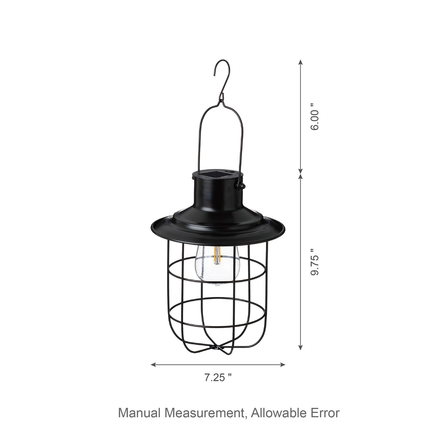 Set of 2 9.75"H Industrial-Style Black Metal Wire Solar Powered Edison Bulb Outdoor Hanging Lantern
