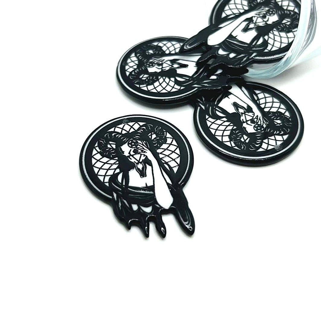 1, 4 or 20 Pieces: Hecate in Ram Skull with Dream Catcher Witchy Halloween Charms - Double Sided
