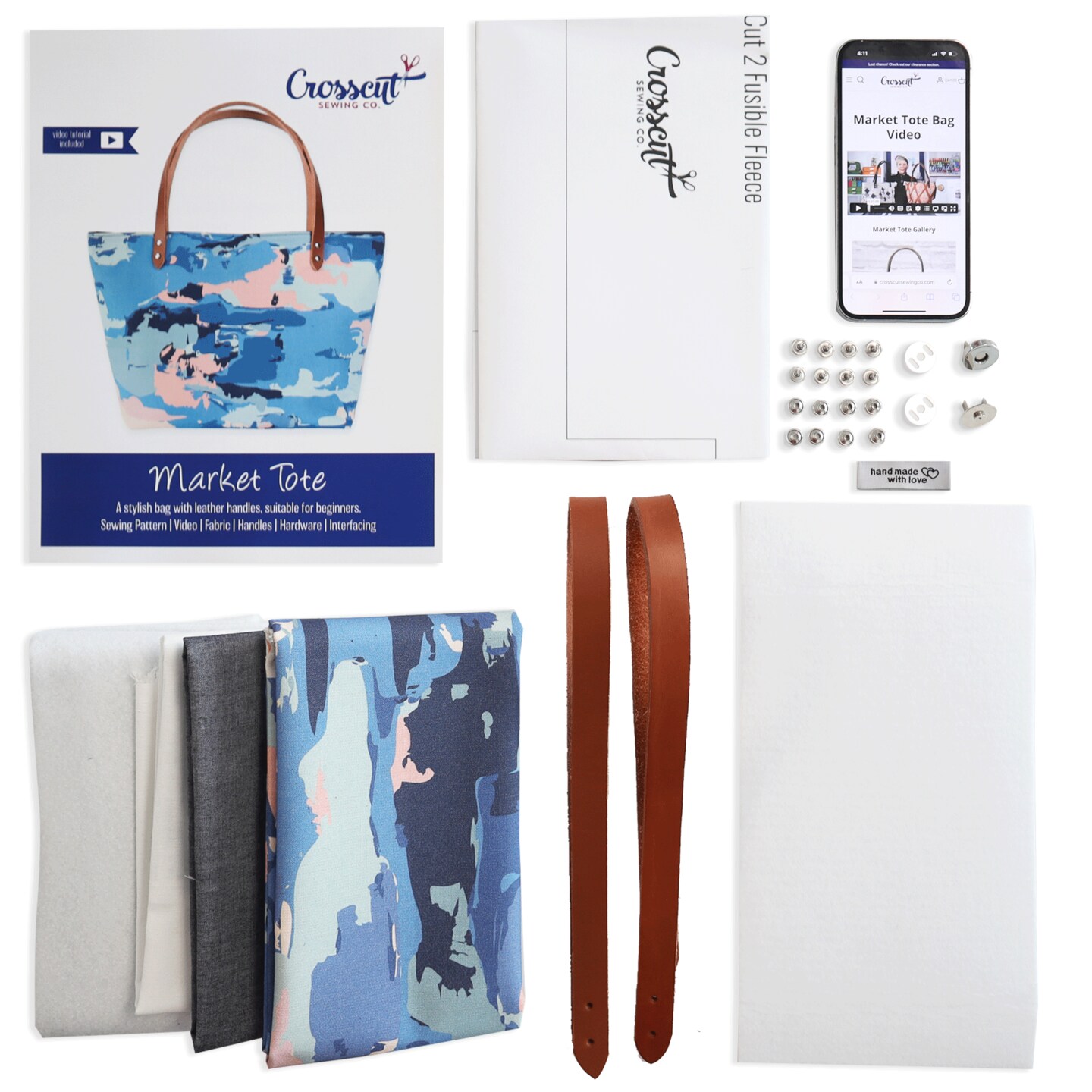 Crosscut Sewing Co.&#xAE; Market Tote Bag Sewing Project Kit for Beginners with Fabric, Instructions and Video