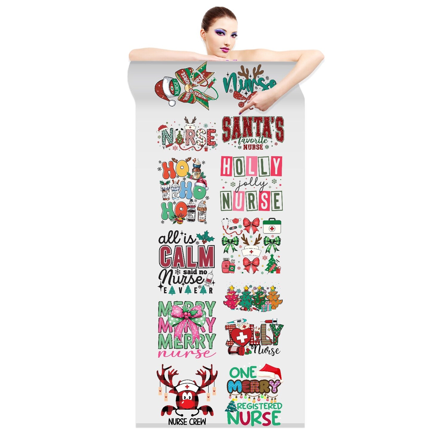 Christmas Nurse DTF Transfer 22x60 - Direct-to-Film Gang Sheets, Ready-to-Press Holiday Design for Shirts, Hoodies, and More