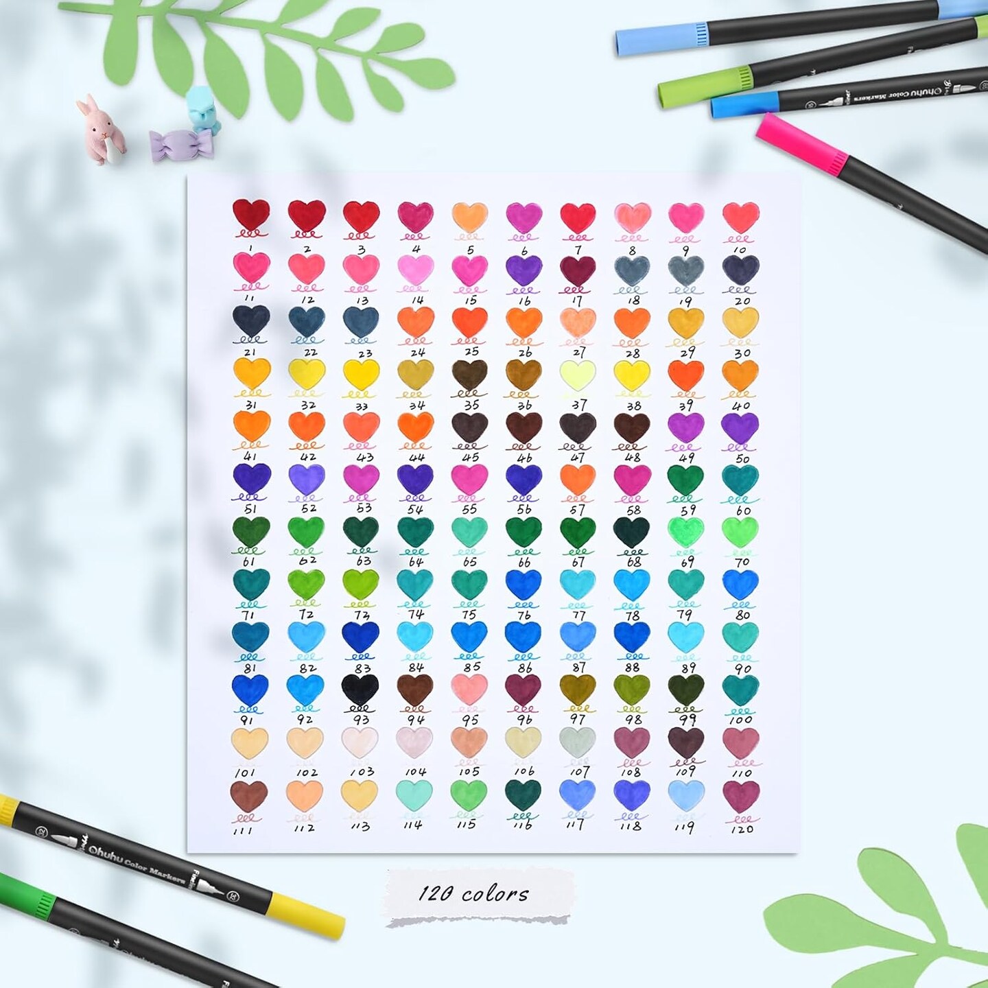 Ohuhu Markers for Adult Coloring Books: 120 Colors Brush Pens Dual Brush Fine Tip Drawing Pens Water-Based Coloring Markers for Calligraphy Bullet Journal with Carrying Case -Maui (Black Barrel)