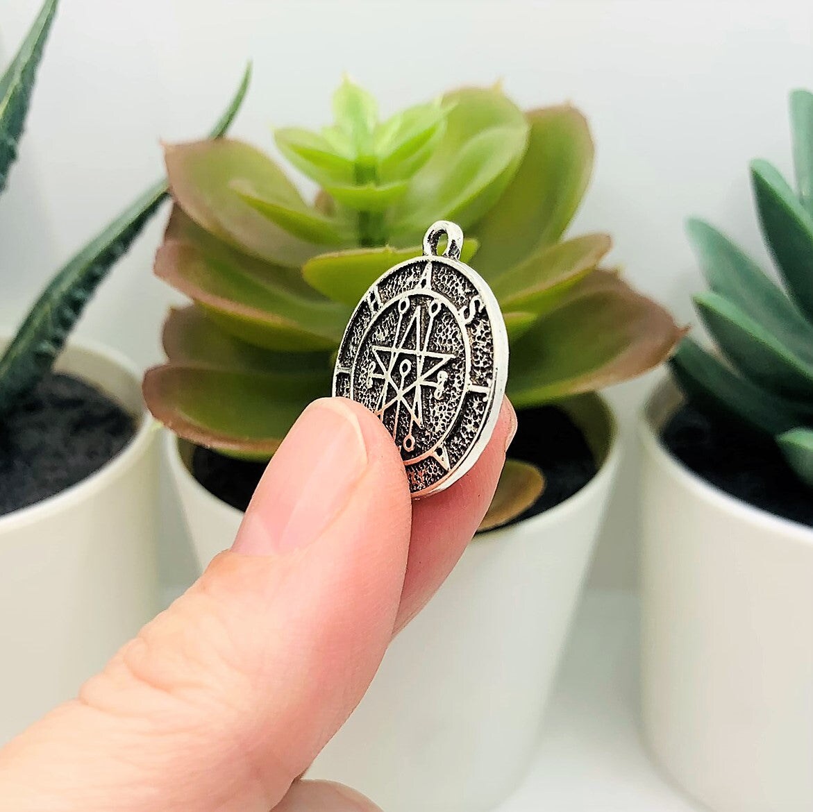 1, 4, 20 or 50 Pieces: Antiqued Silver Astaroth Demon Sigil Pendant Charm