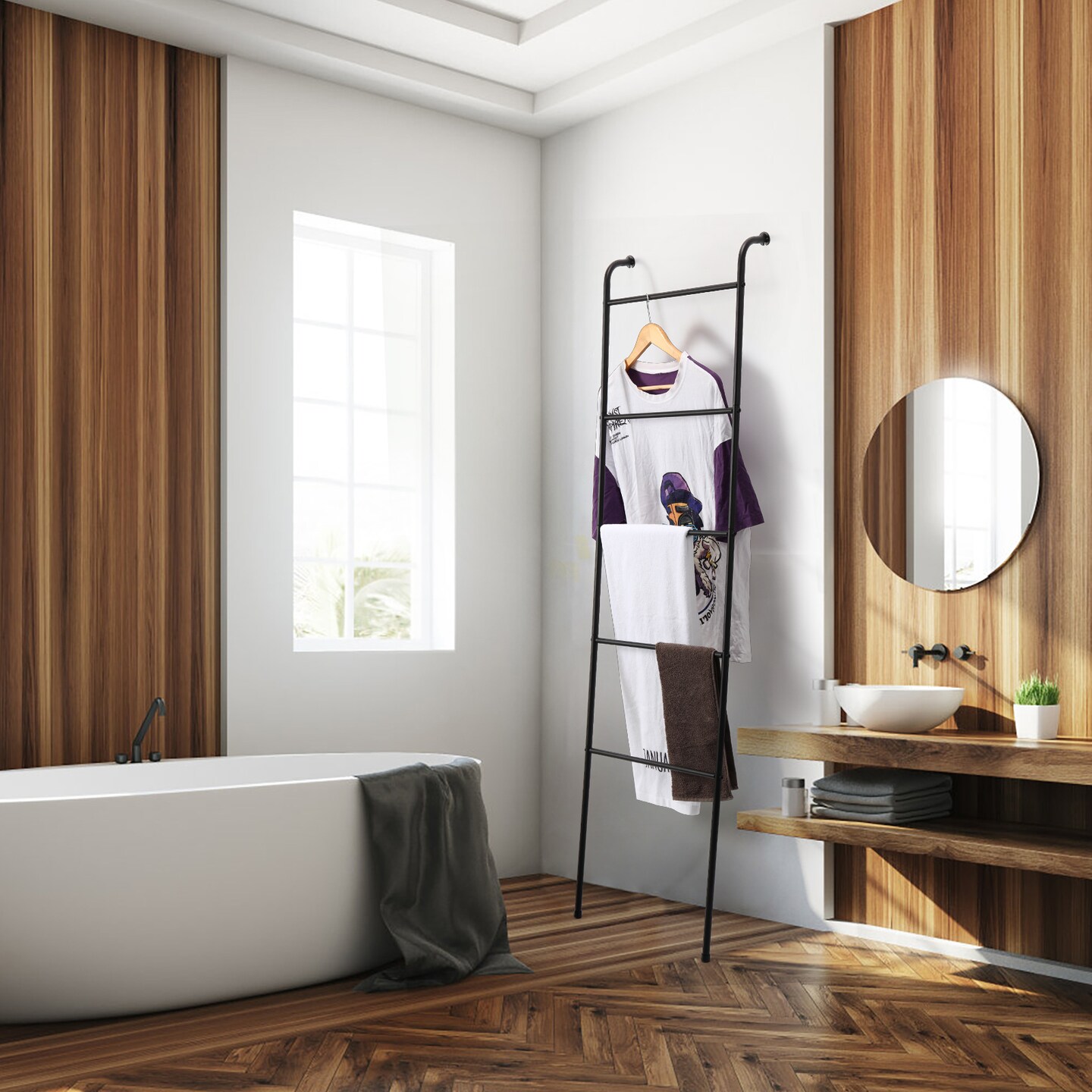 Blanket Ladder Towel Ladder for Bathroom Blanket Rack for Living Room Bathroom Laundry Room Black