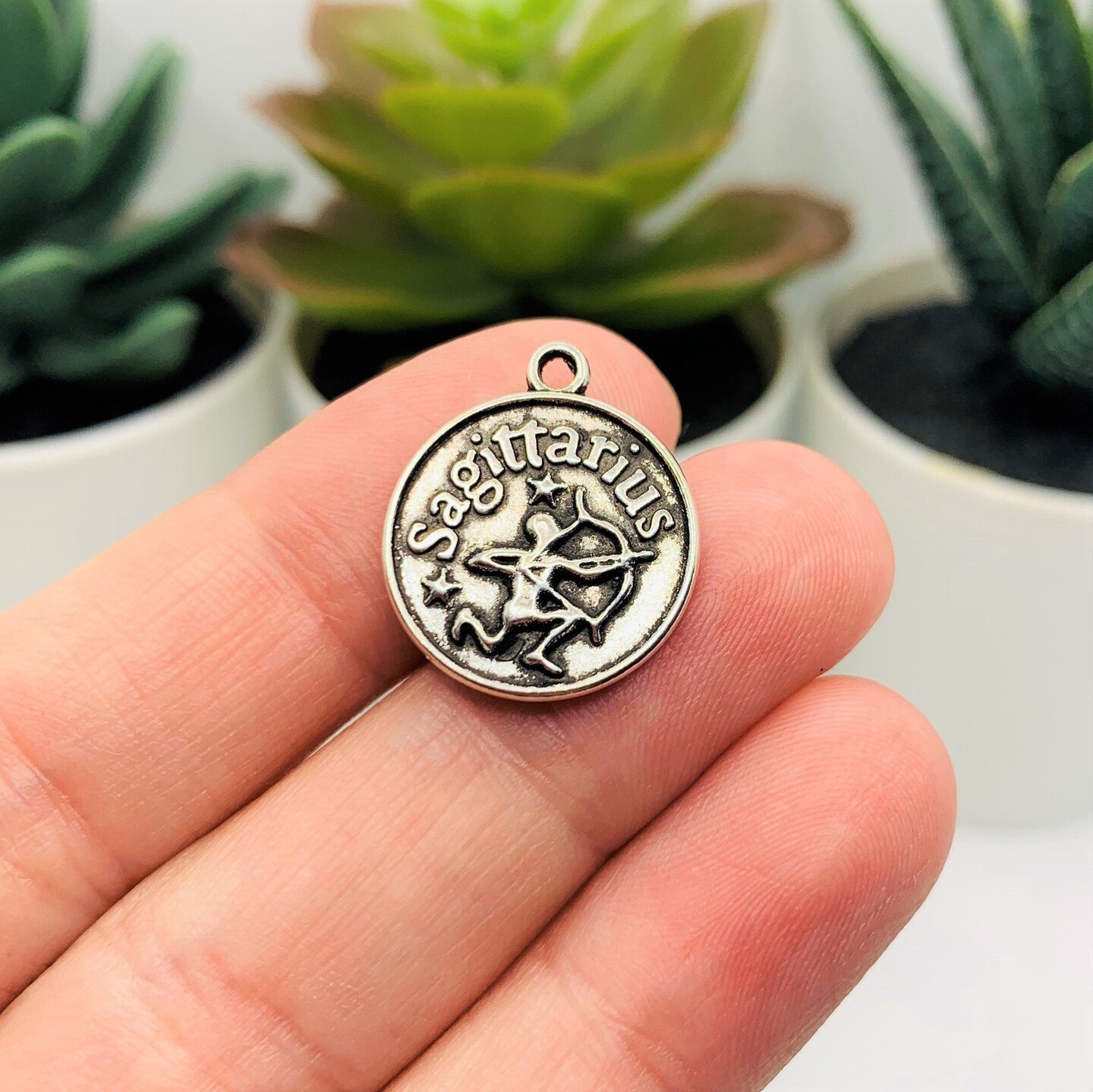 1, 4 or 20 Pieces: Silver Sagittarius Zodiac/Astrology Coin Charms, Double Sided