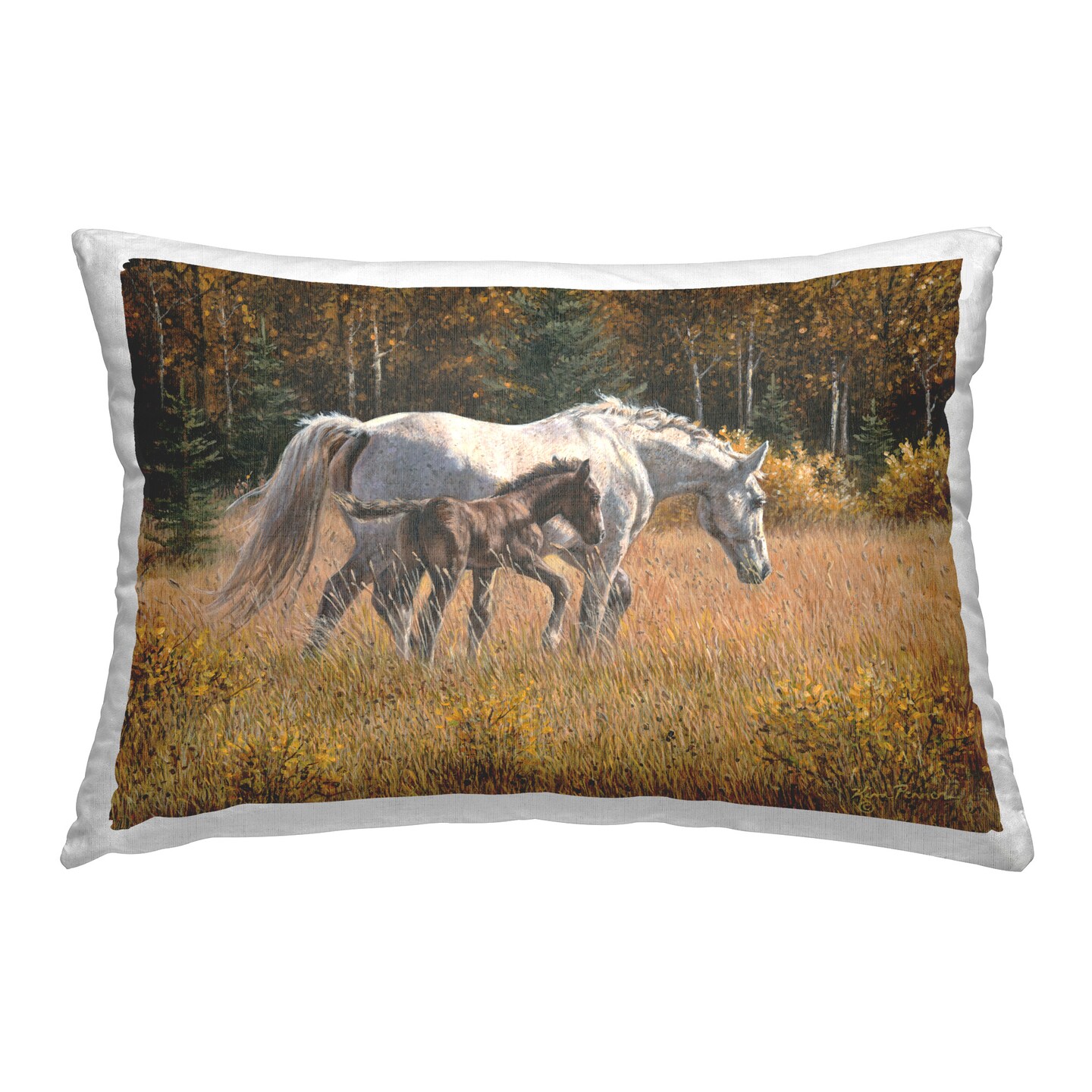 Horses Trotting Countryside Design by &#xA9; Kim Penner Throw Pillow 