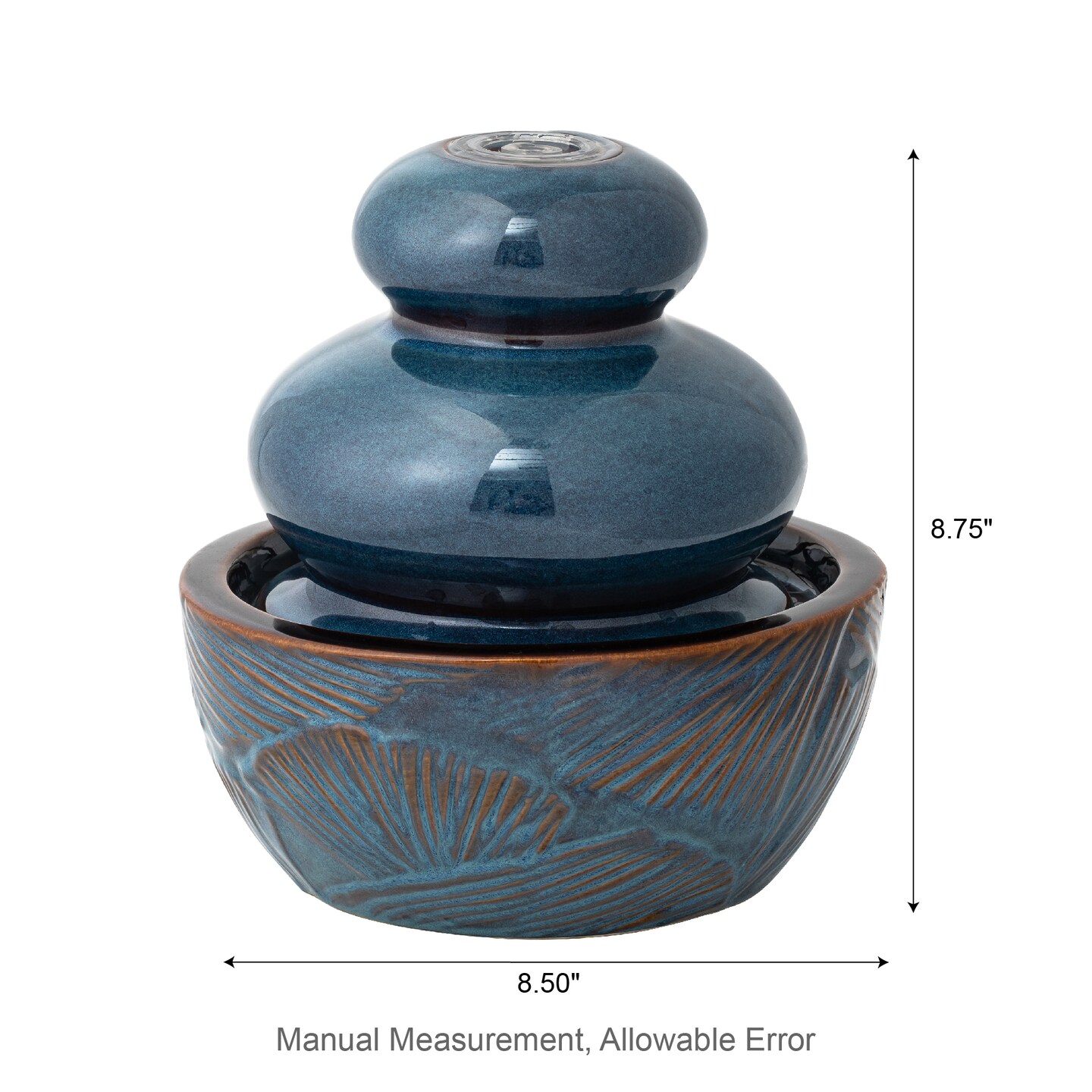 8.75&#x27;&#x27;H Turquoise Leaf Textured Ceramic Tabletop Fountain with Pump and LED light