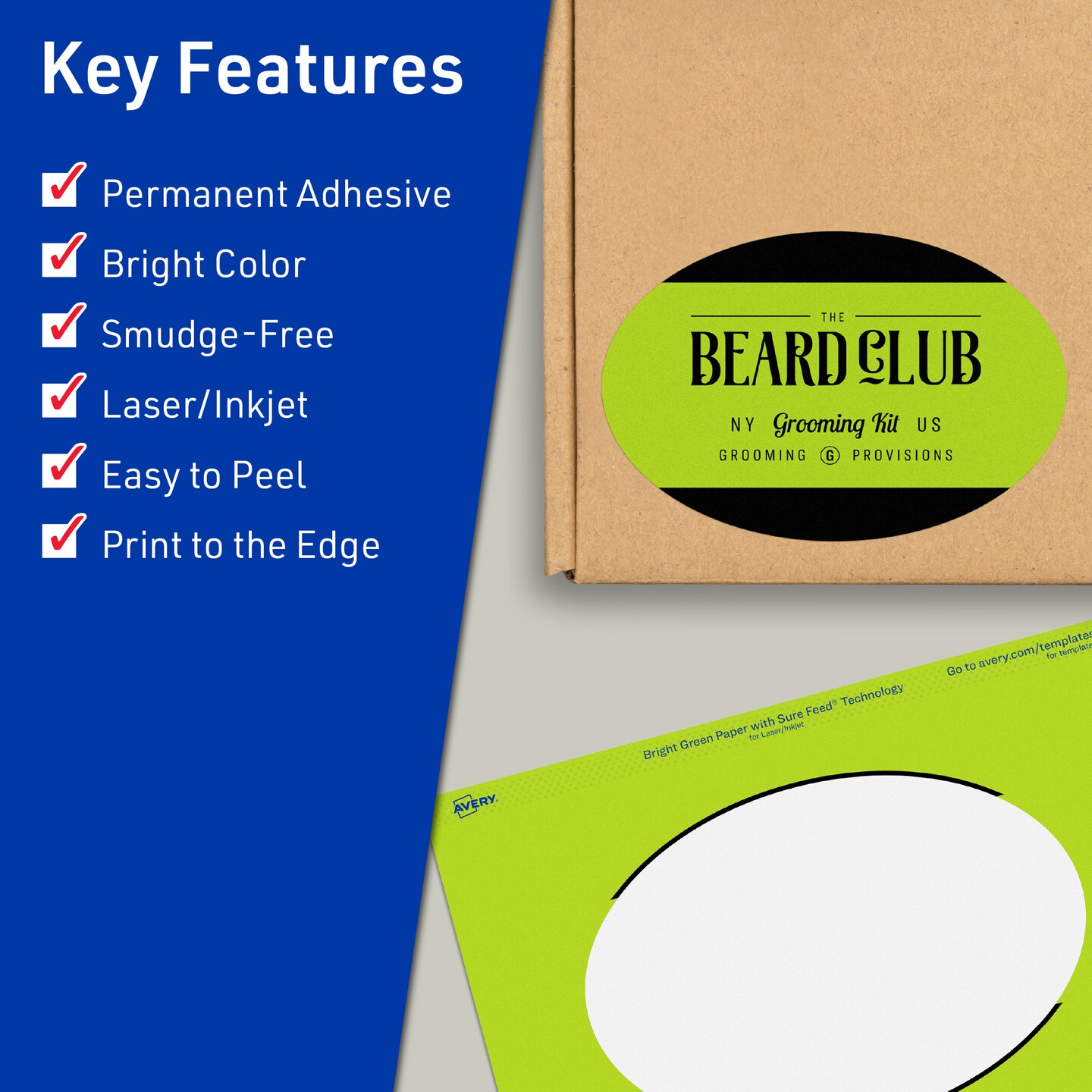 Avery Bright Green Paper Labels, 4&#x22; x 6&#x22; Oval