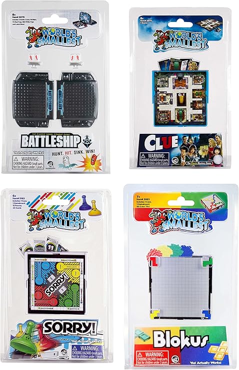 Worlds Smallest Board Games Set of 4 - Clue, Sorry, Battleship, Blokus (Bundle)